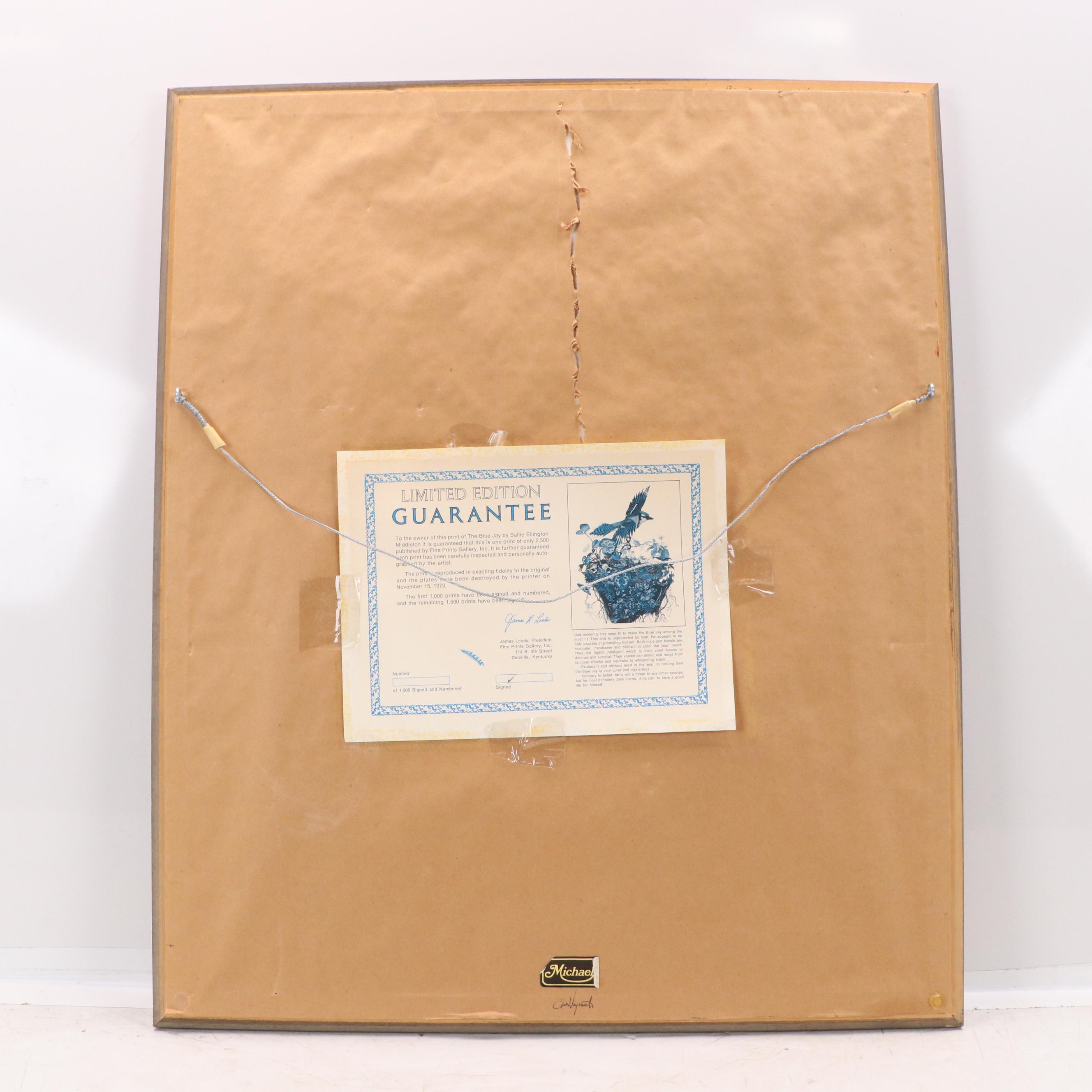 Sallie Ellington Middleton Offset Lithograph "Blue Jay"