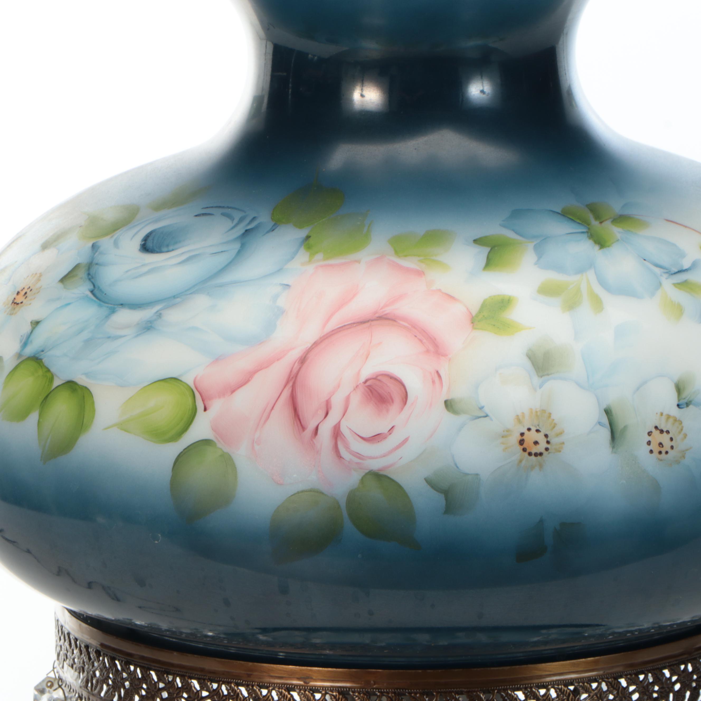 Accurate Casting Co. Spelter Parlor Lamp with Hobbyist Painted Shade and Font