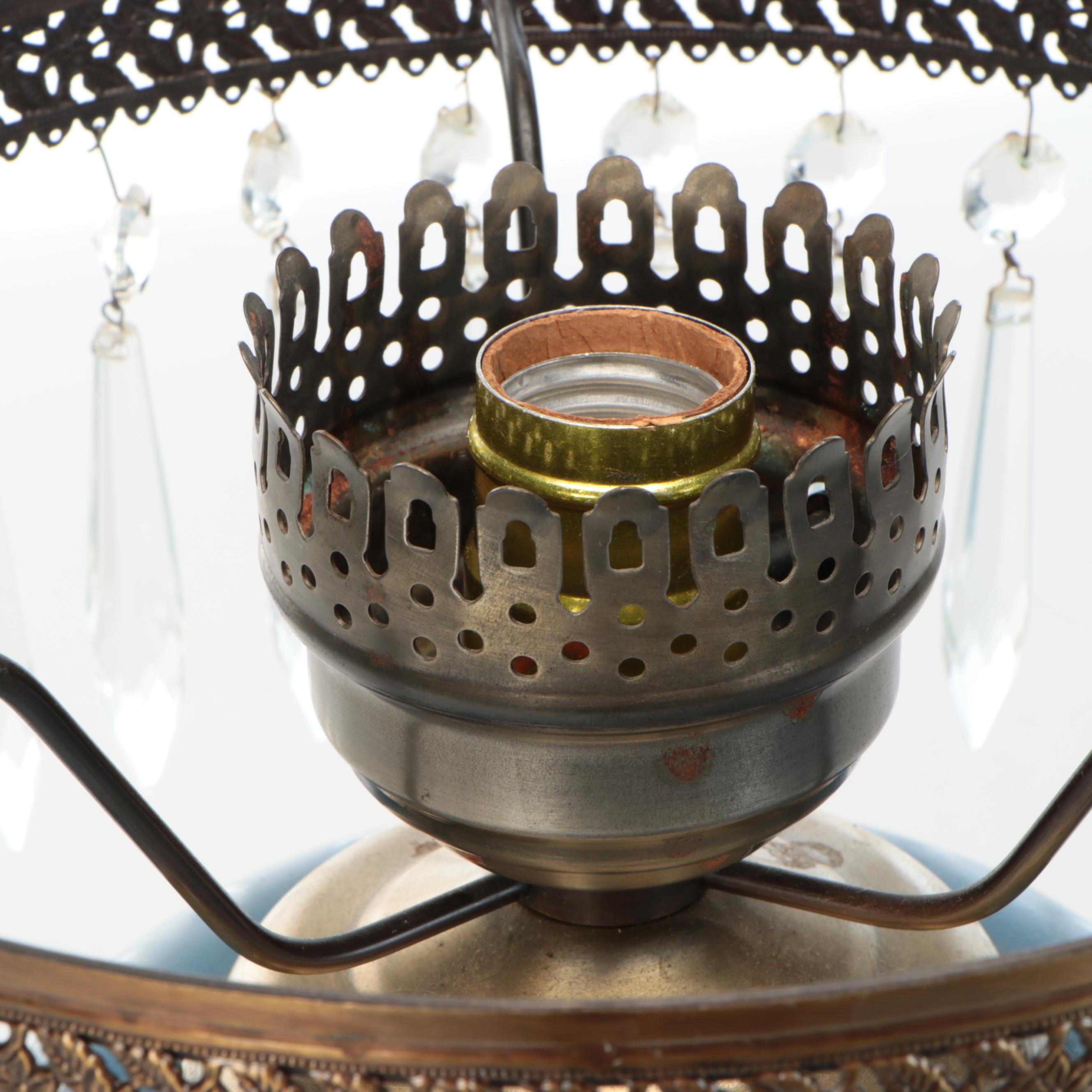 Accurate Casting Co. Spelter Parlor Lamp with Hobbyist Painted Shade and Font