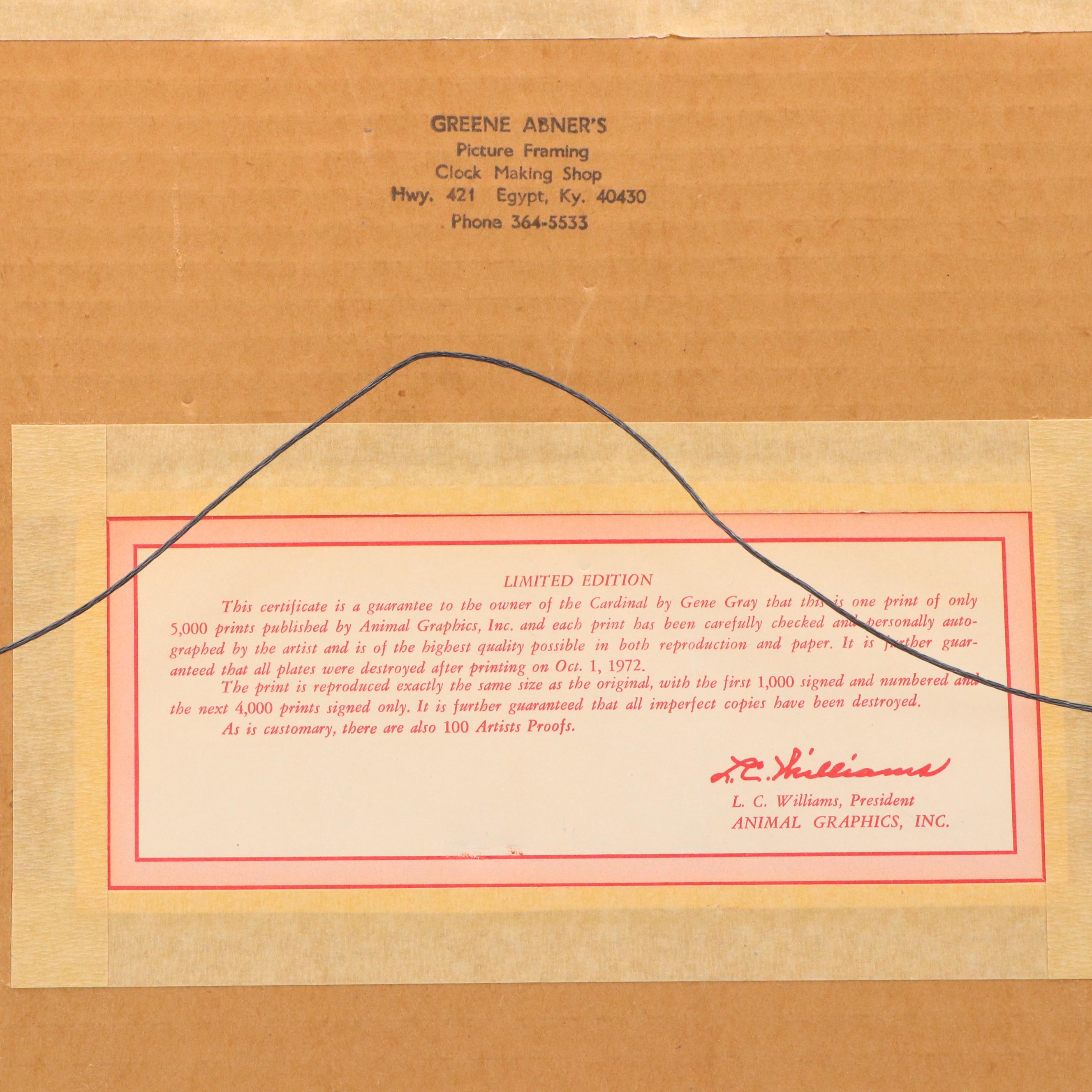 Gene Gray Offset Lithograph "Cardinal"