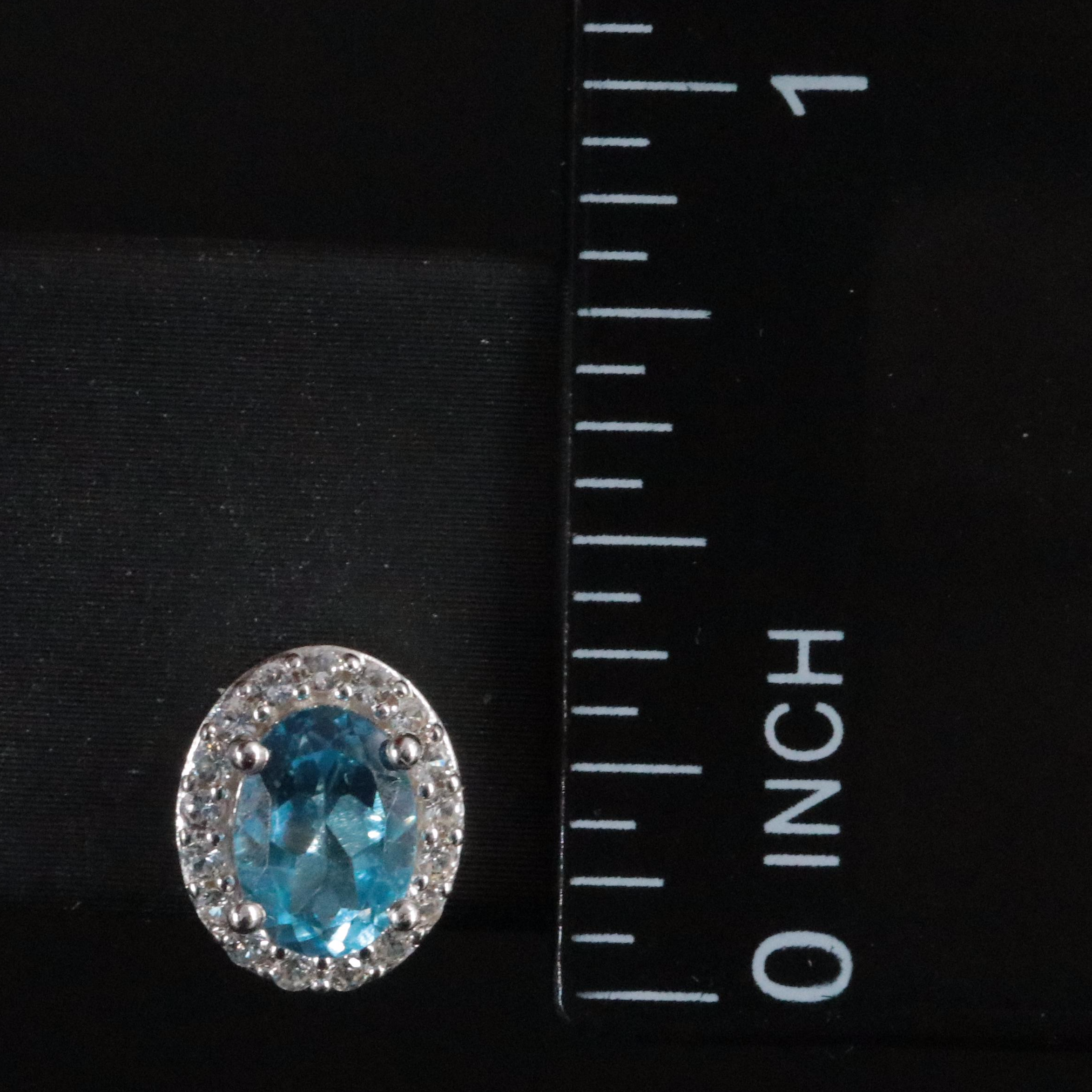 Sterling Swiss Blue Topaz and White Sapphire Halo Stud Earrings