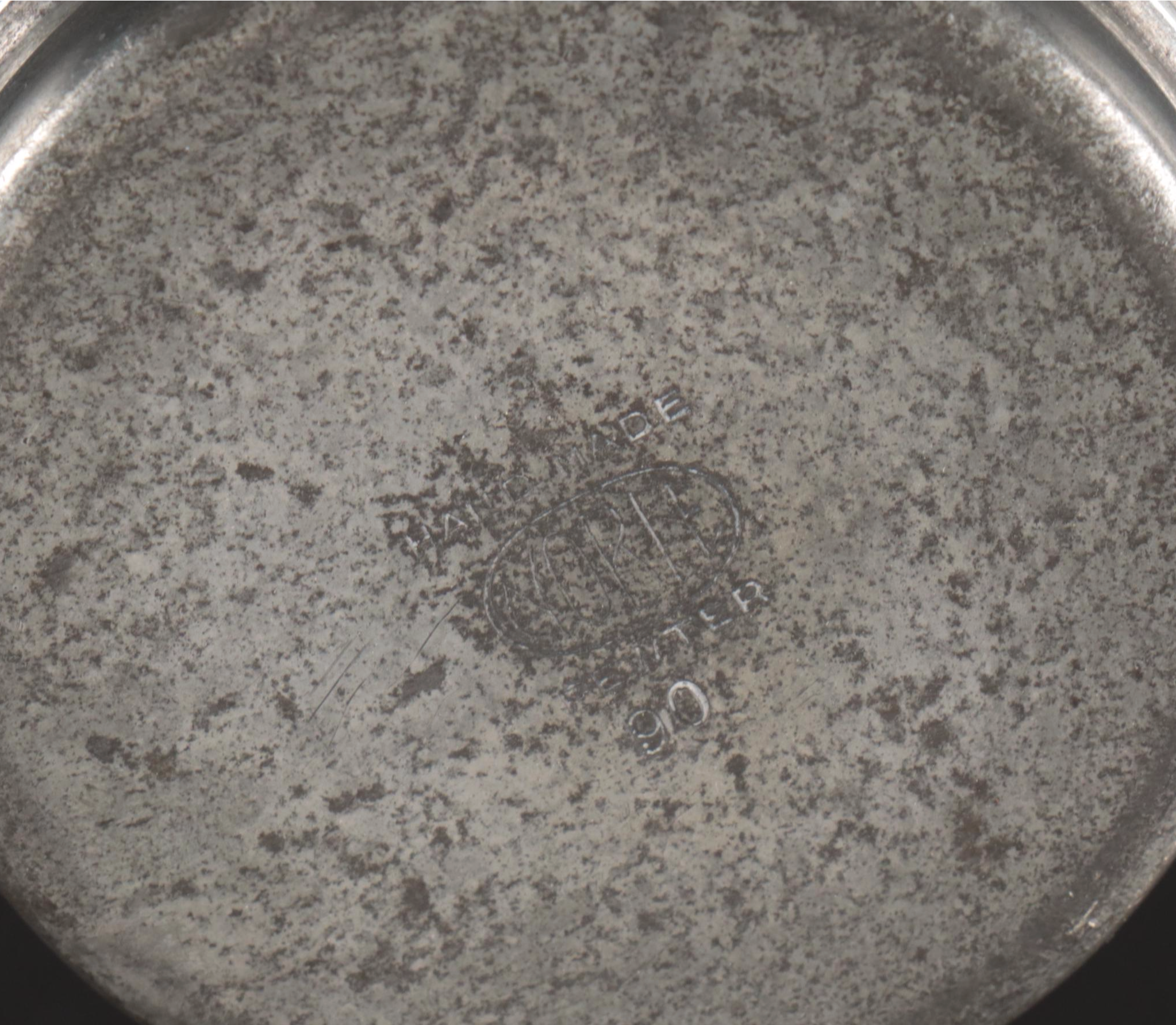 Silver Plate Teapot with Creamer, Sugar, and Shot Glasses with Other Pewter Ware