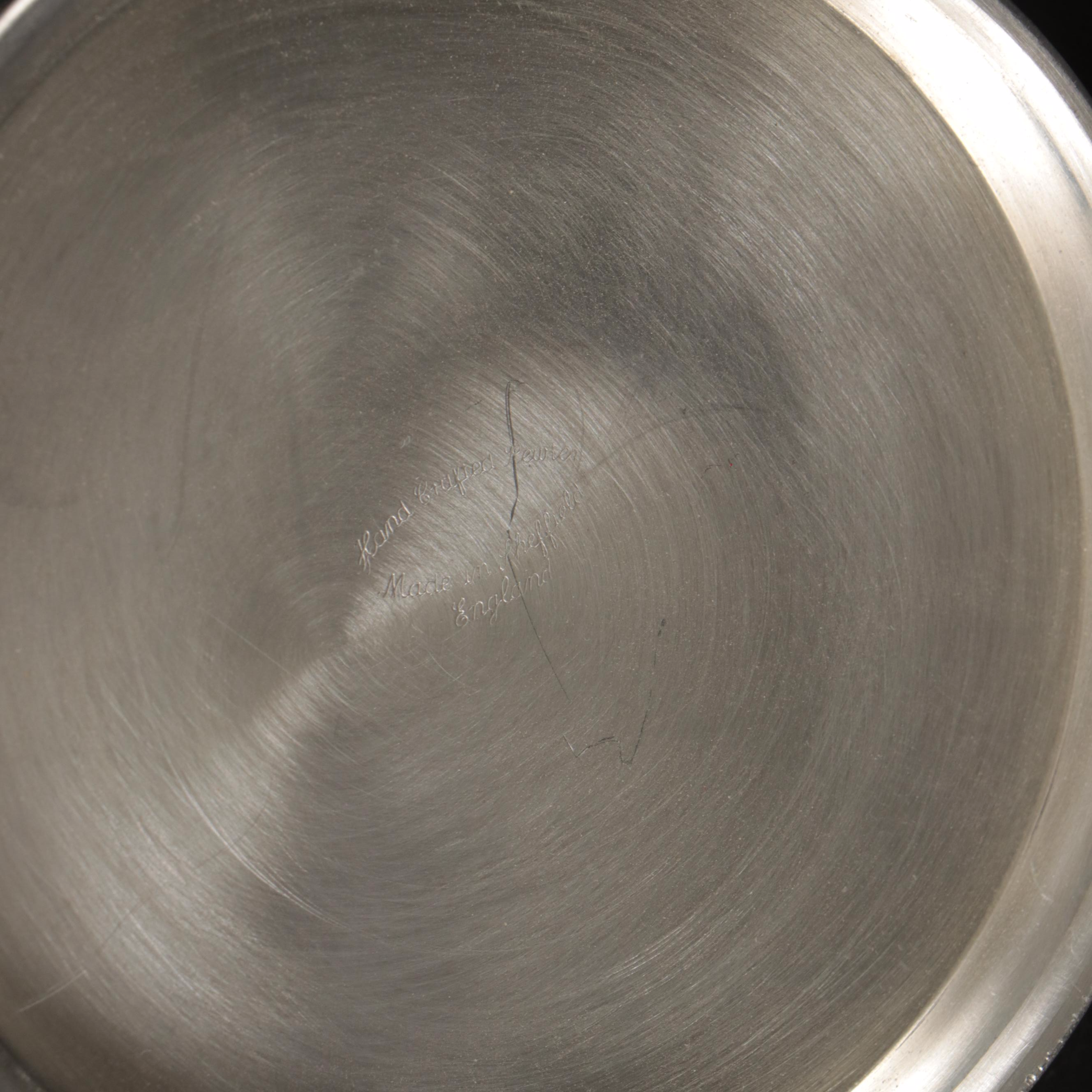 Silver Plate Teapot with Creamer, Sugar, and Shot Glasses with Other Pewter Ware