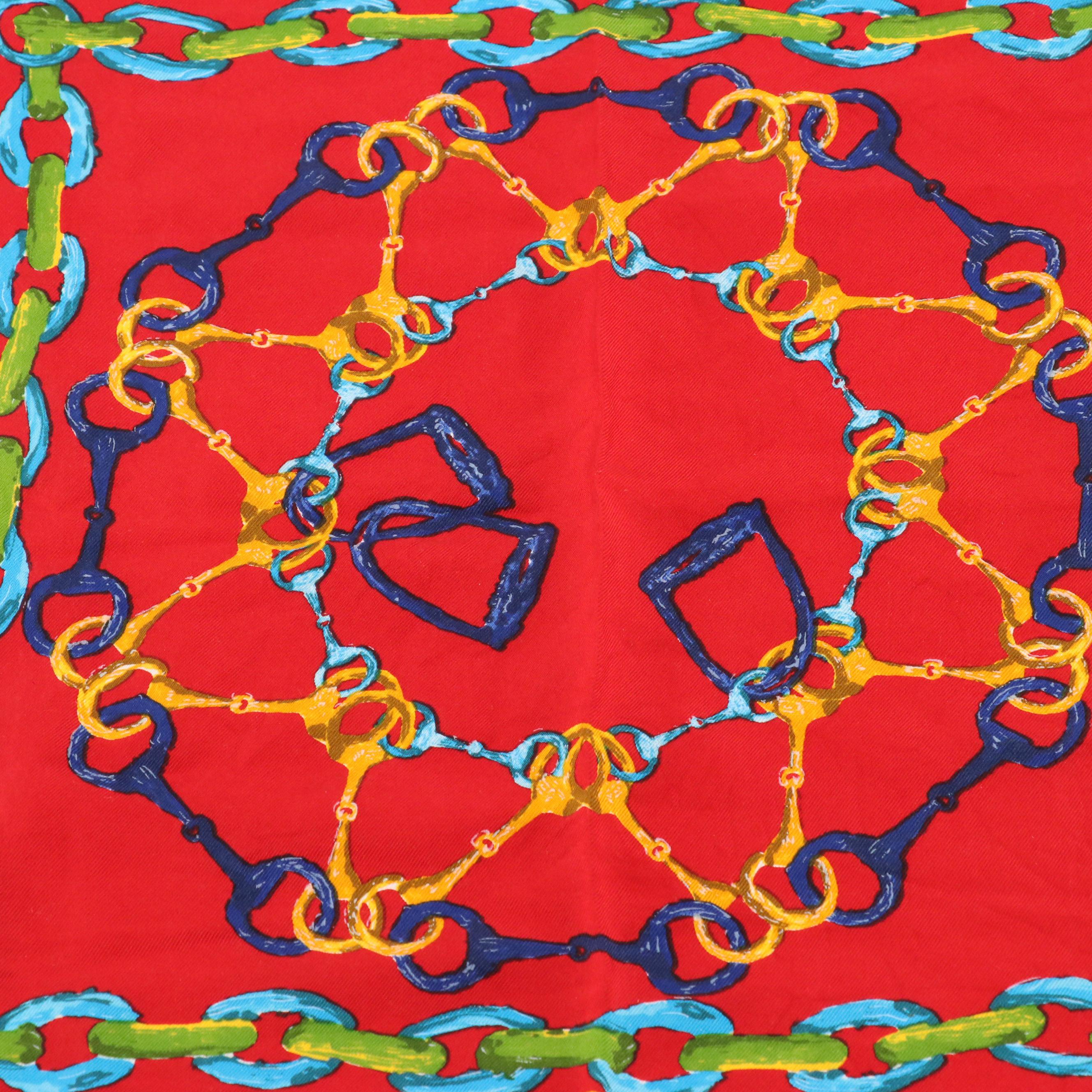 Gucci Horsebit Chain Print Silk Twill Handkerchief