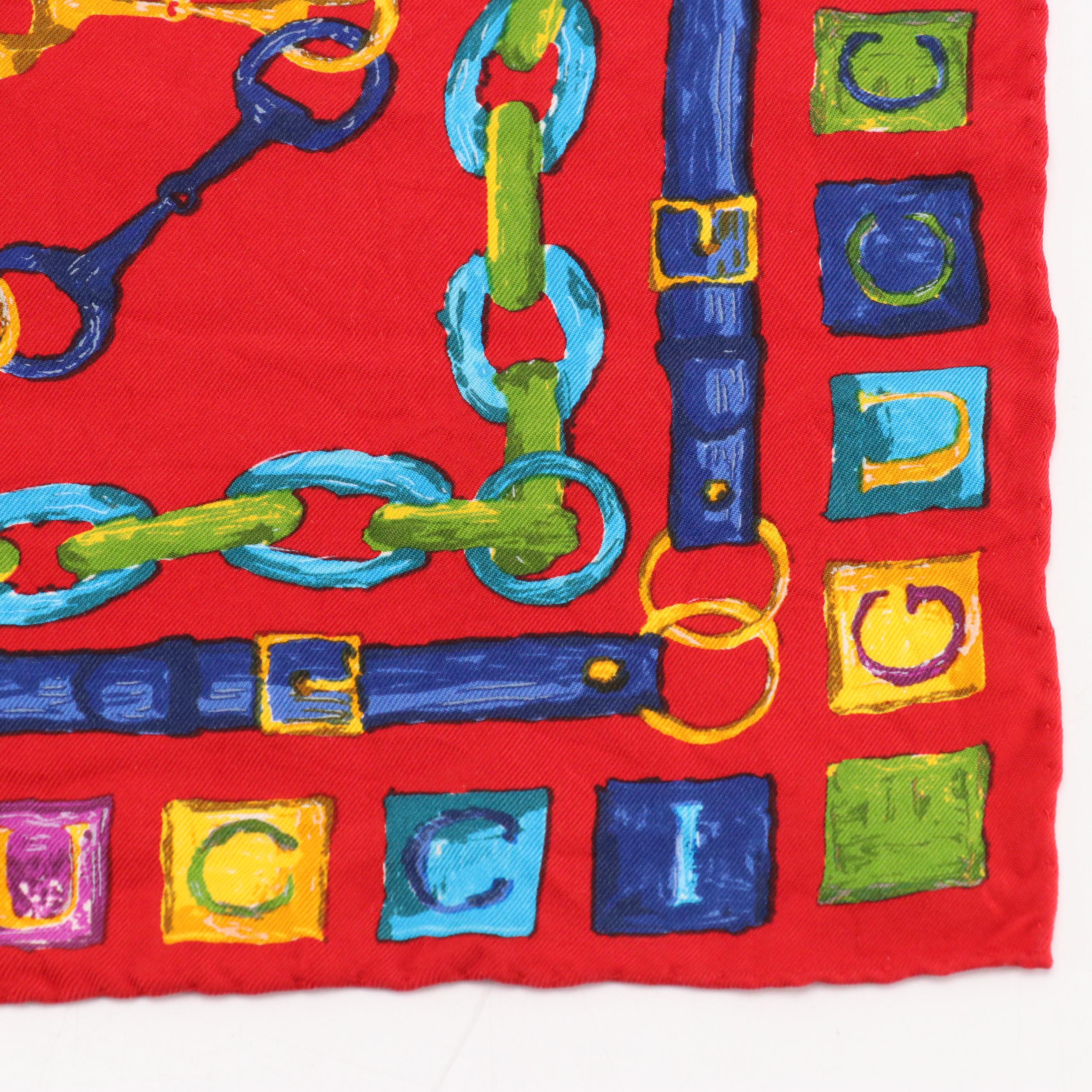 Gucci Horsebit Chain Print Silk Twill Handkerchief