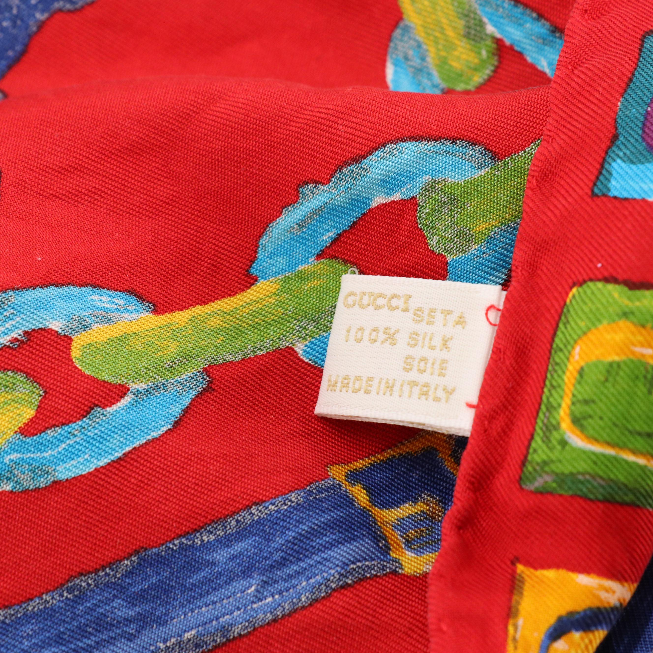 Gucci Horsebit Chain Print Silk Twill Handkerchief