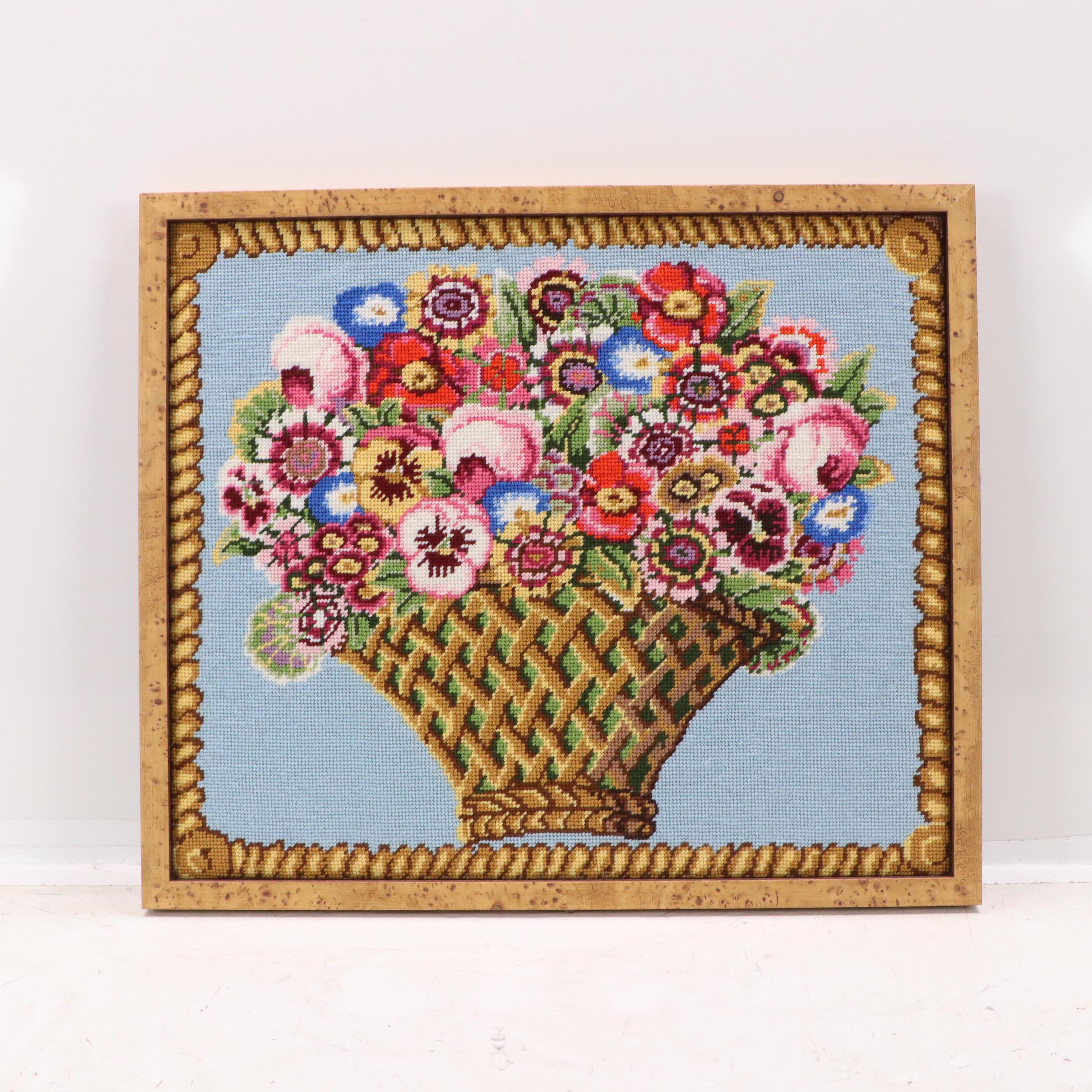 Kathleen Graf Needlepoint After Kaffe Fassett "Flower Basket," 21st Century