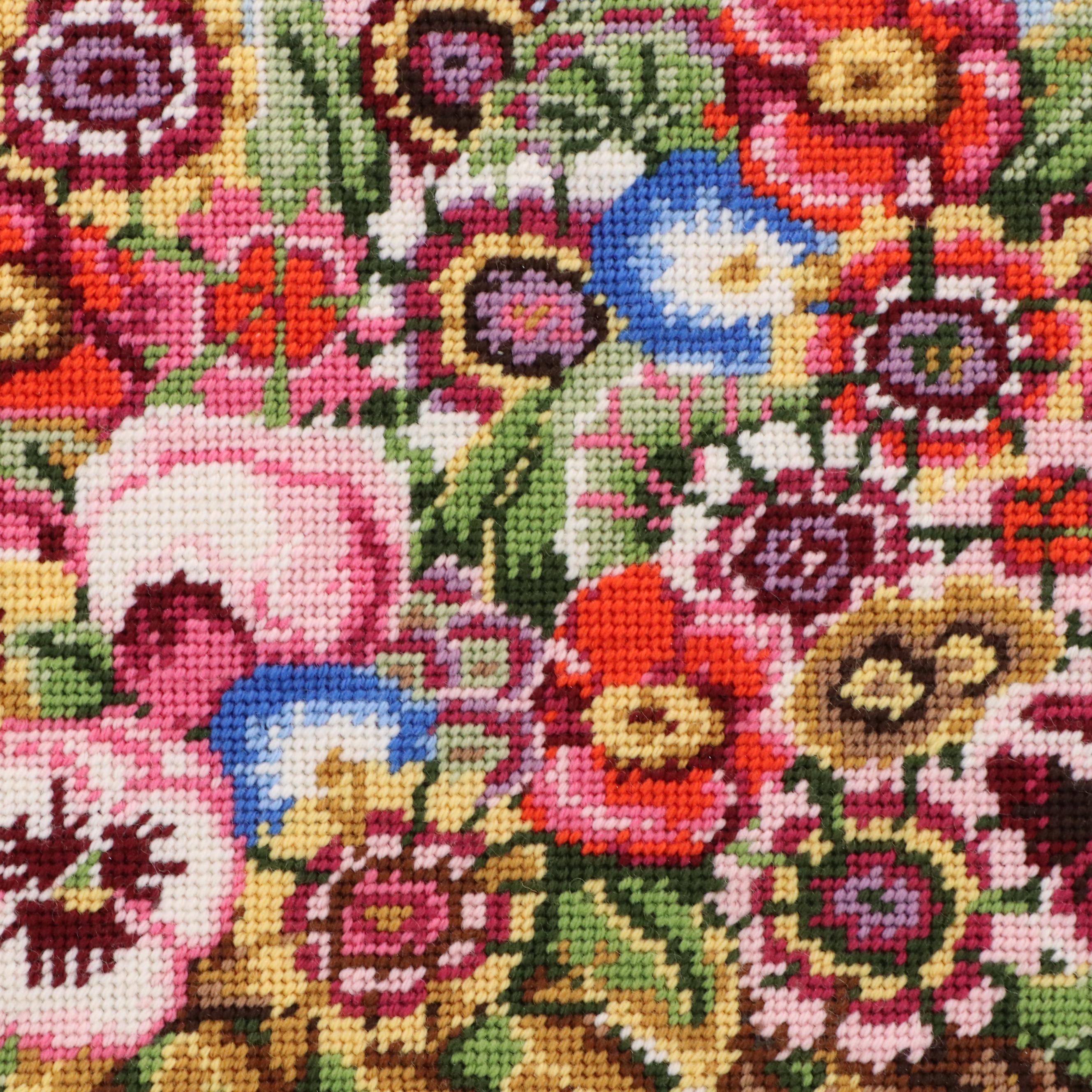 Kathleen Graf Needlepoint After Kaffe Fassett "Flower Basket," 21st Century