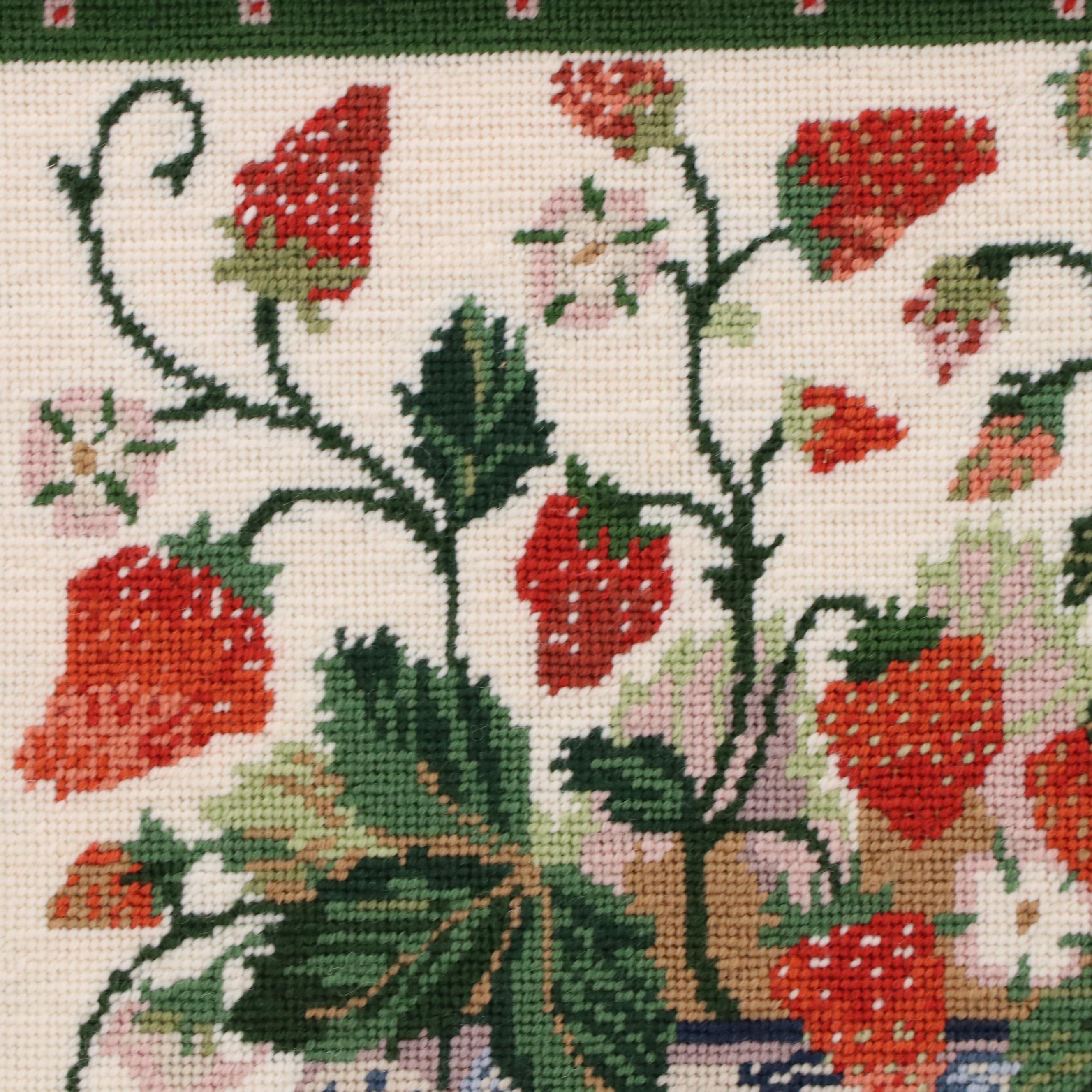 Kathleen Graf Needlepoint Panel "Cream Strawberry Fair" Design by Primavera