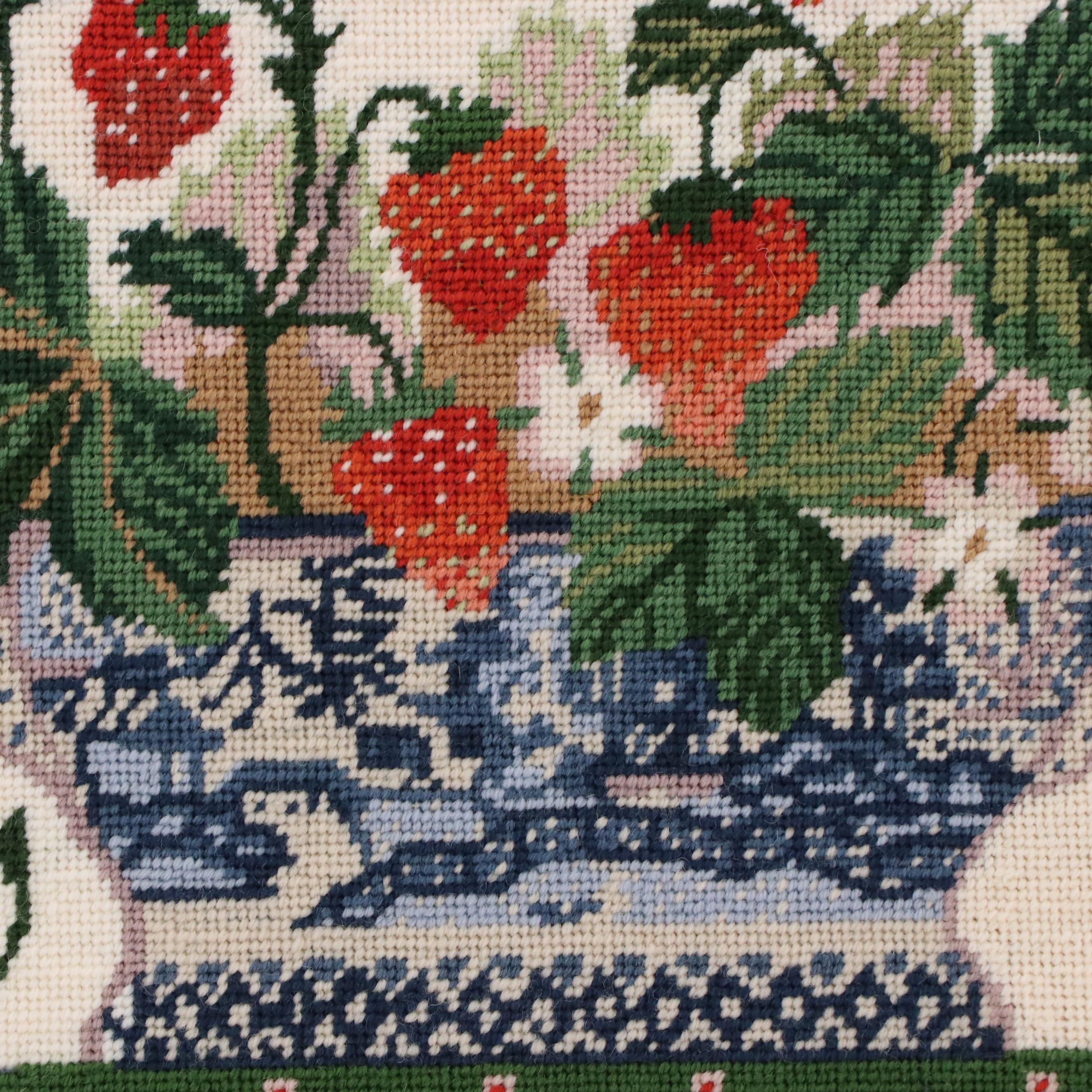 Kathleen Graf Needlepoint Panel "Cream Strawberry Fair" Design by Primavera