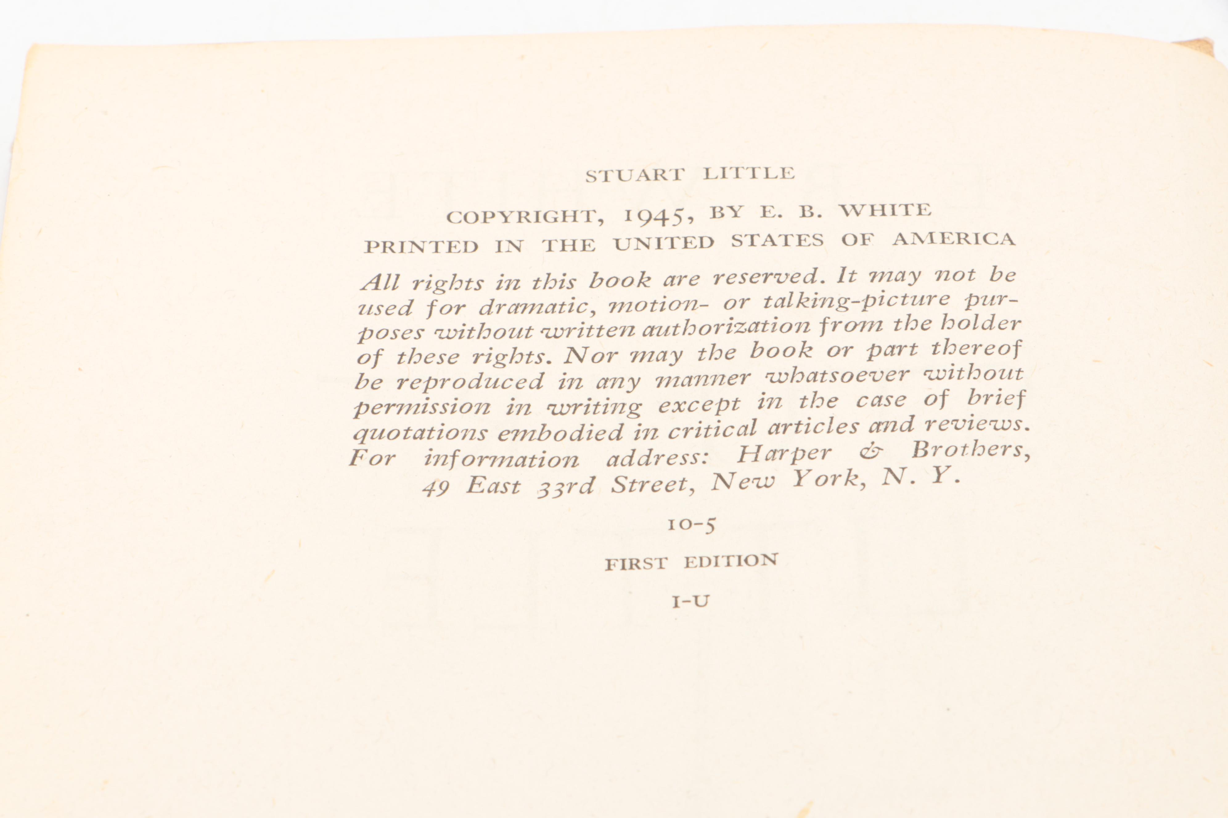First Edition "Stuart Little" by E. B. White, 1945