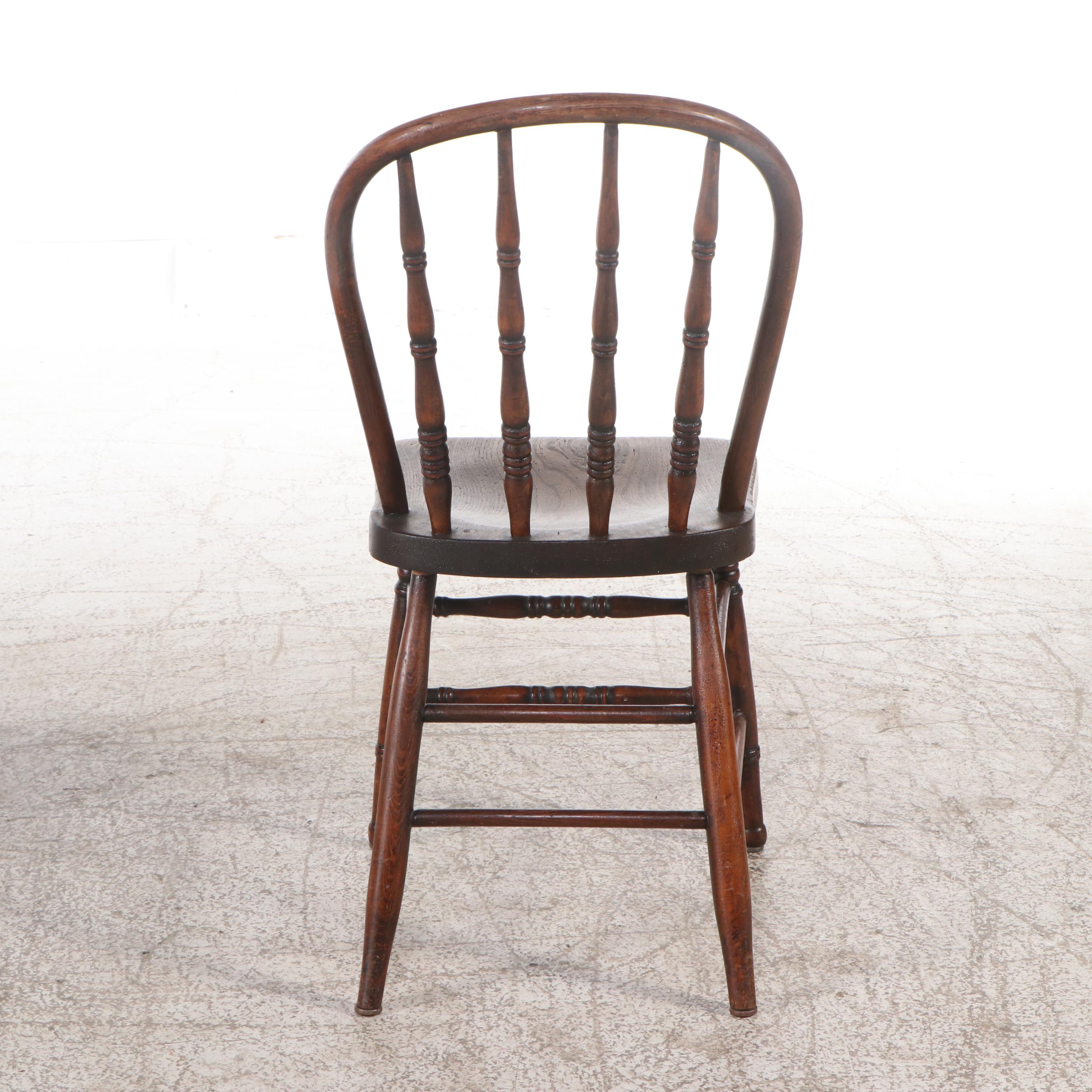 Pair of Oak Windsor Back Side Chairs with Hand-Punched Floral Seat Covers