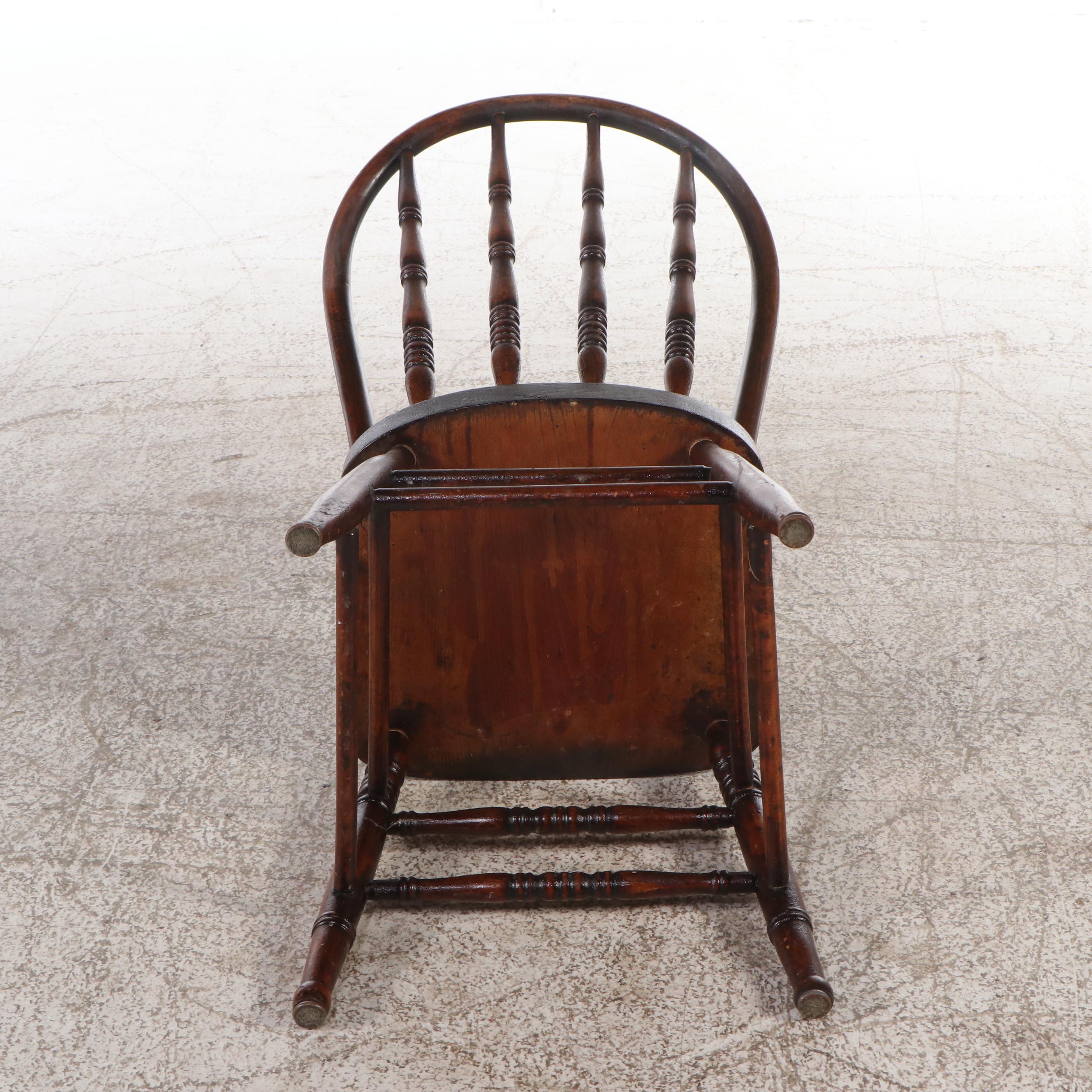 Pair of Oak Windsor Back Side Chairs with Hand-Punched Floral Seat Covers