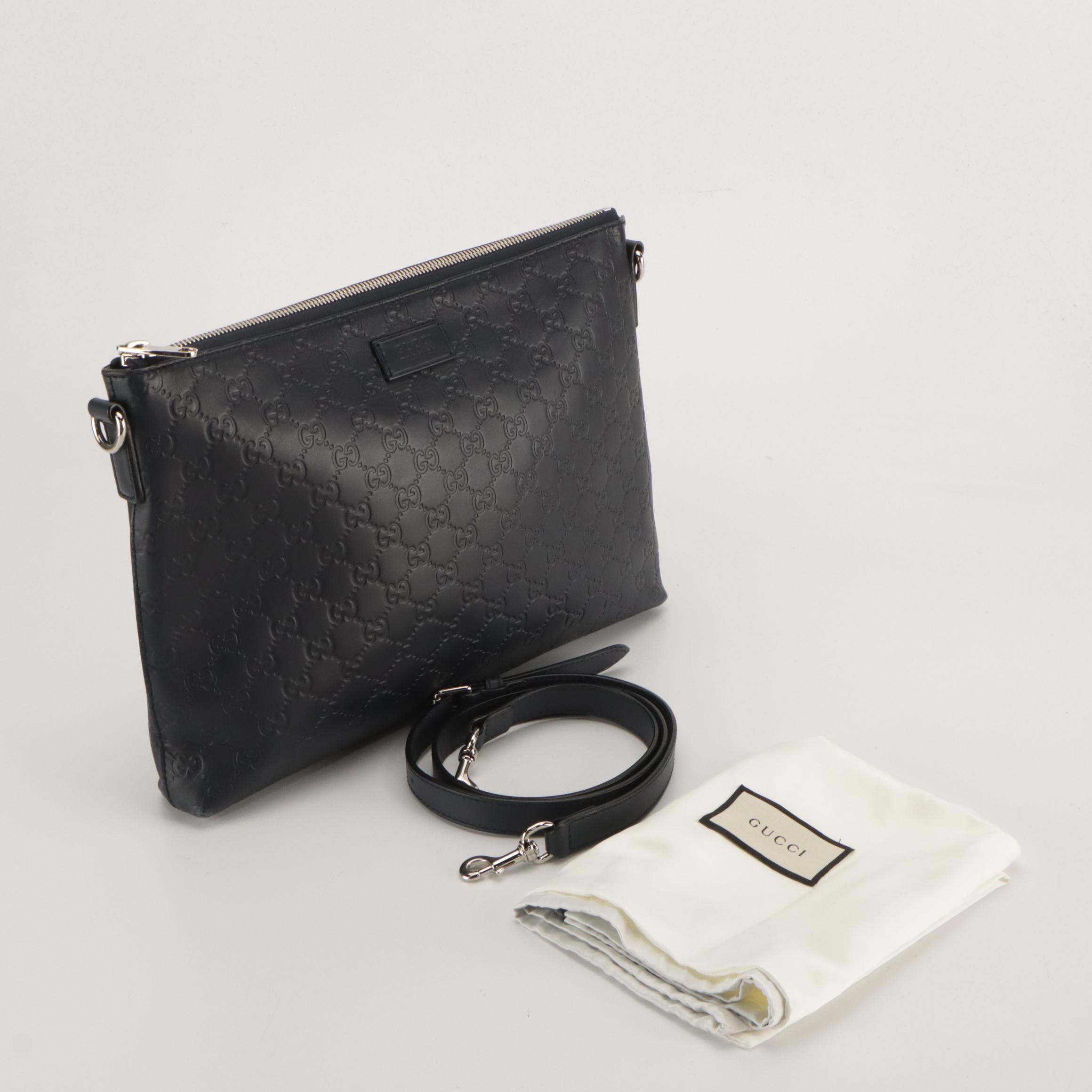 Gucci Flat Crossbody Messenger Bag in Navy Blue Guccissima Leather