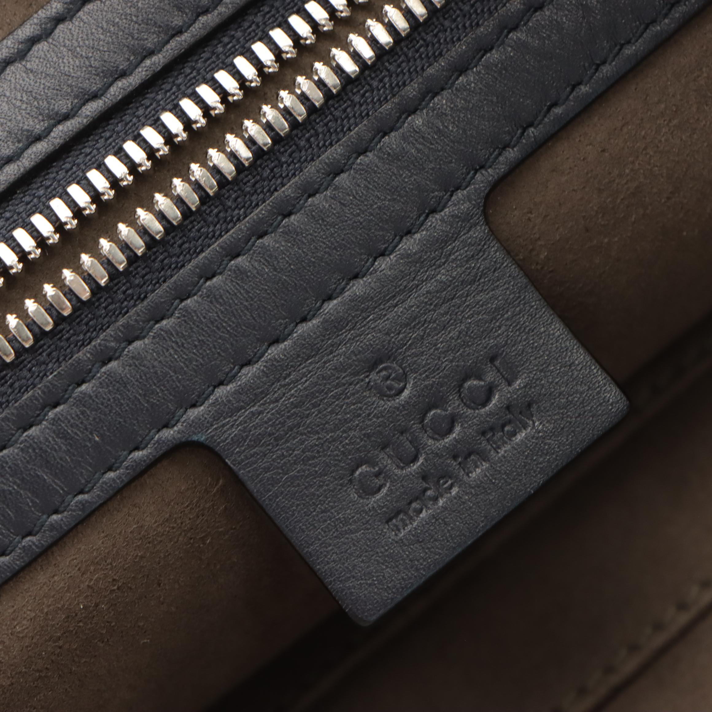 Gucci Flat Crossbody Messenger Bag in Navy Blue Guccissima Leather