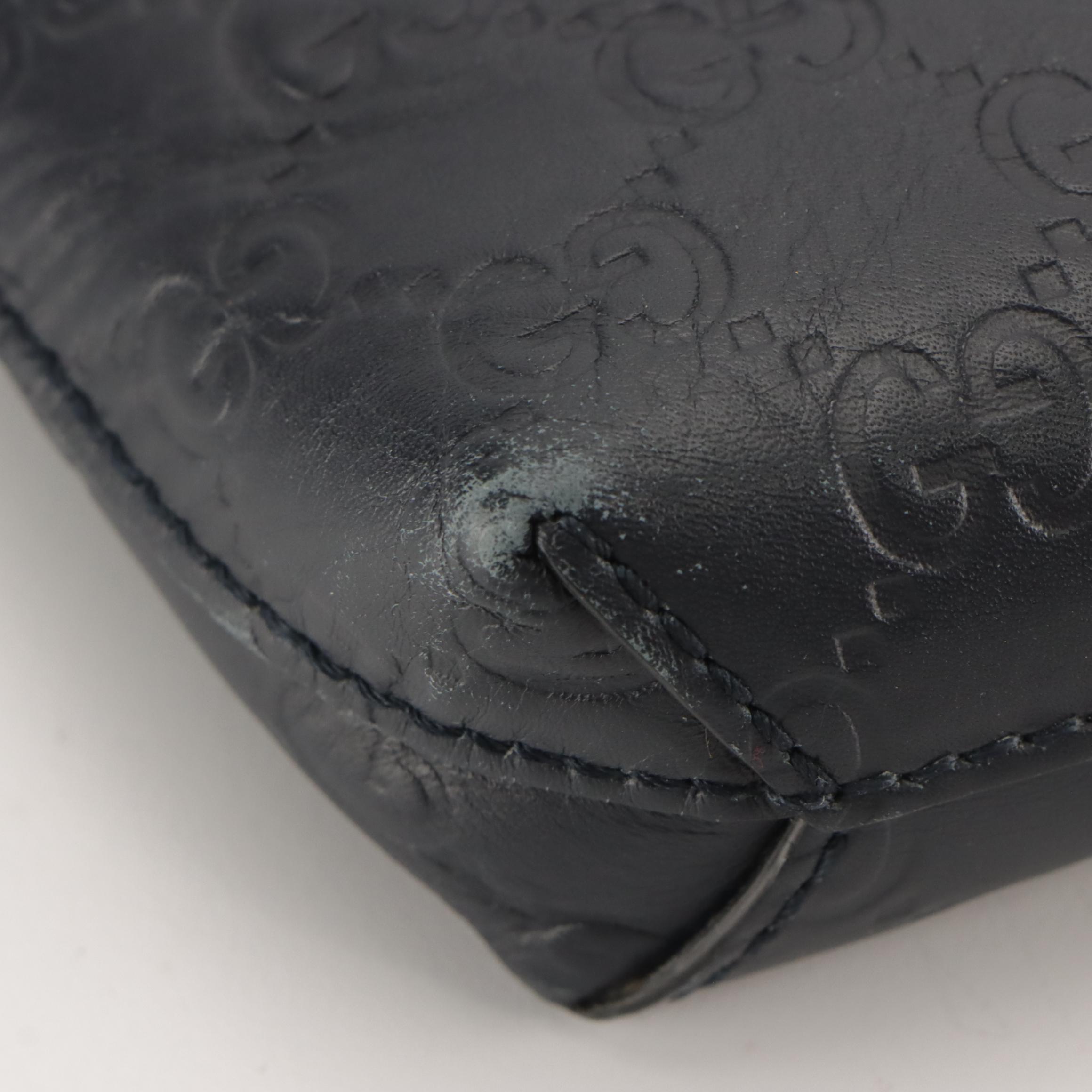 Gucci Flat Crossbody Messenger Bag in Navy Blue Guccissima Leather