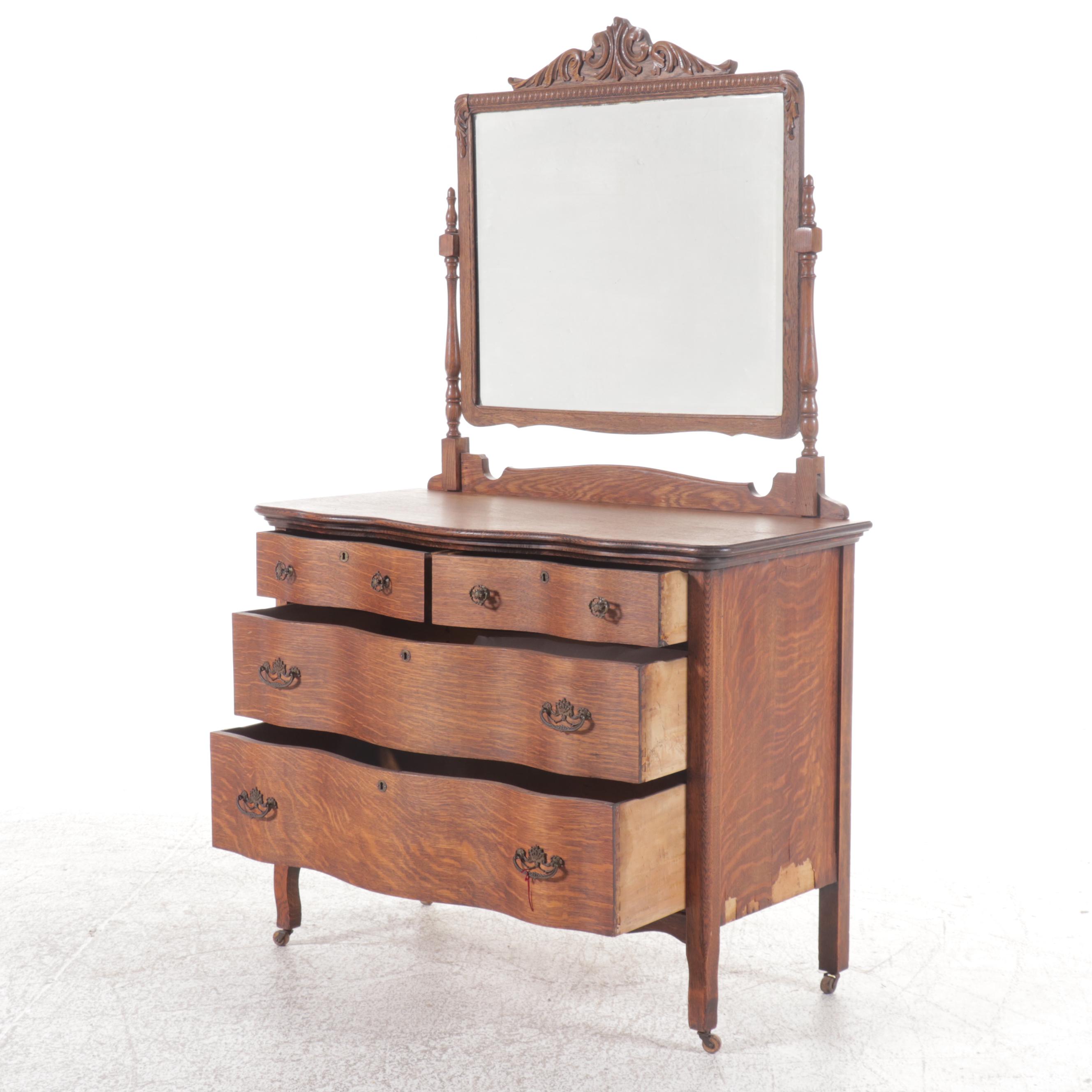Davis and Nixon Victorian Serpentine Front Tiger Oak Dresser
