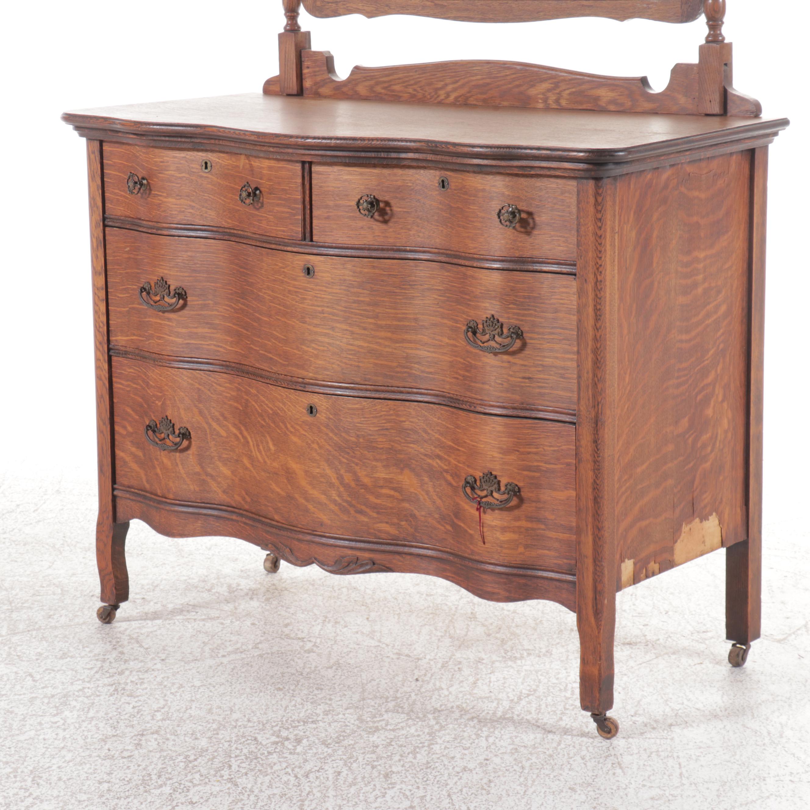 Davis and Nixon Victorian Serpentine Front Tiger Oak Dresser