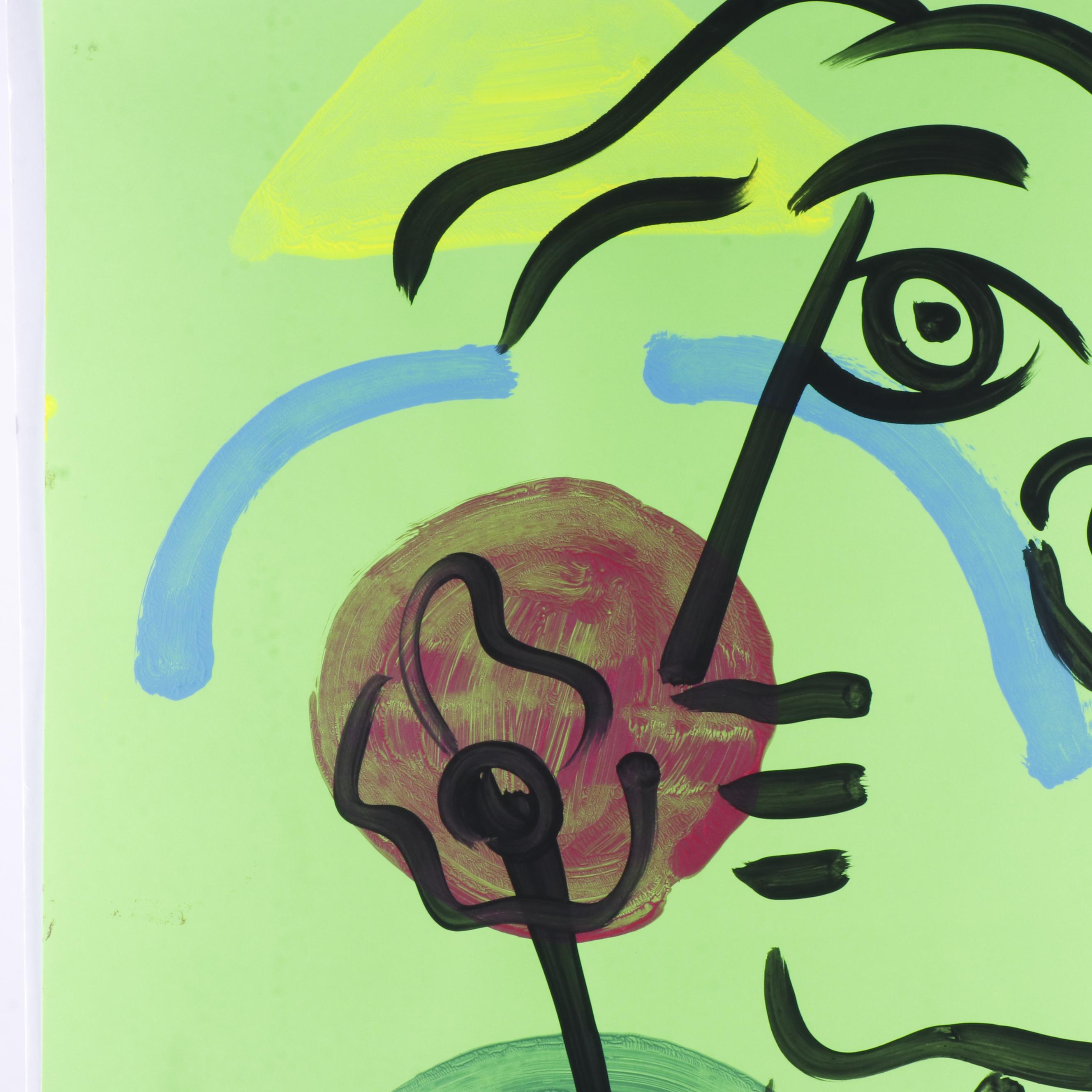 Peter Keil Green Abstract Portrait Composition Acrylic Painting