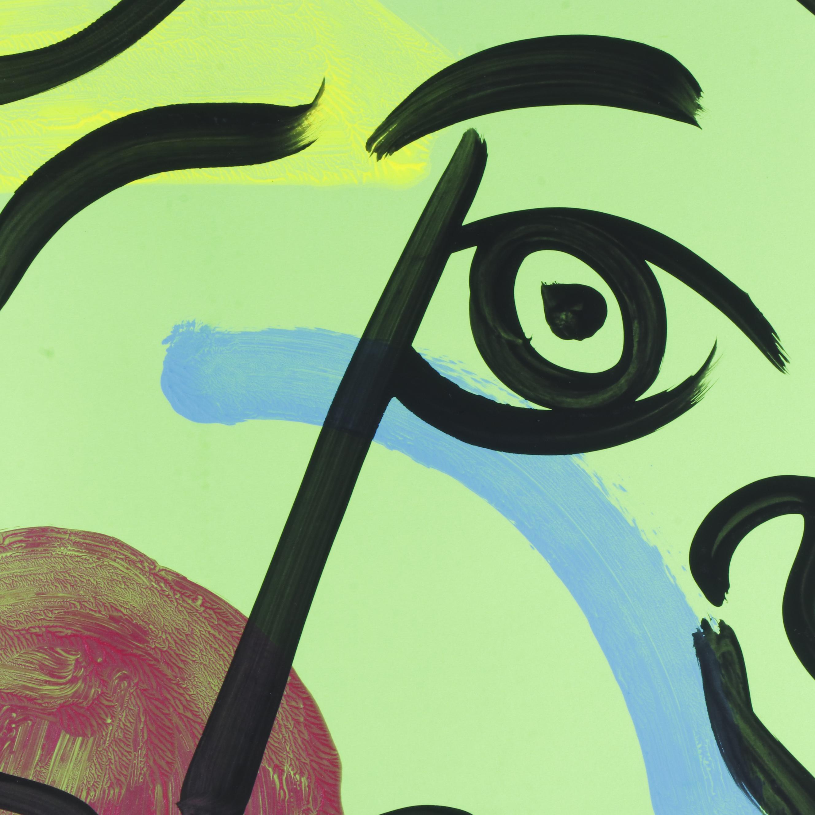 Peter Keil Green Abstract Portrait Composition Acrylic Painting