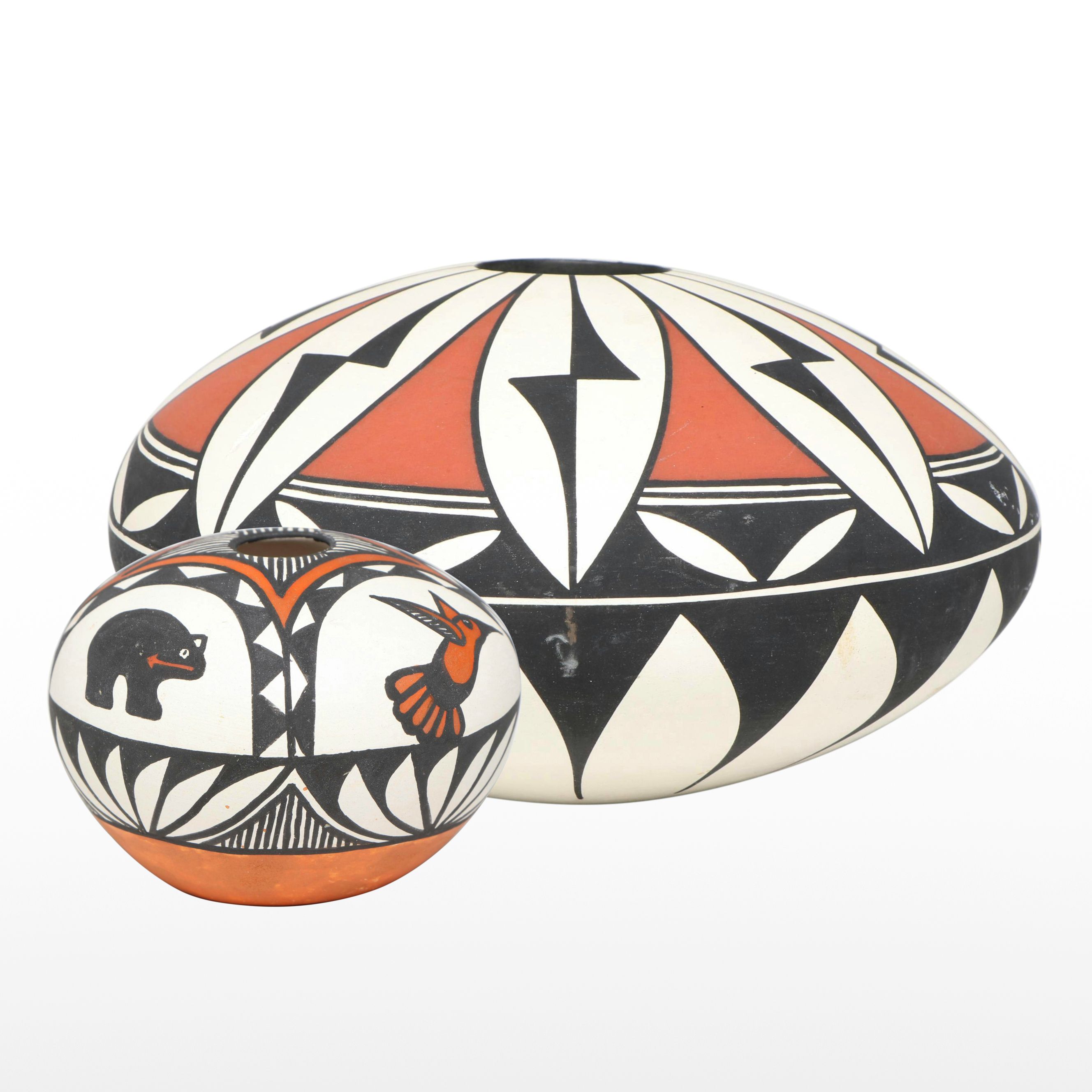 Acoma Pueblo Myron Patricio and M. Aragon Ceramic Seed Pots