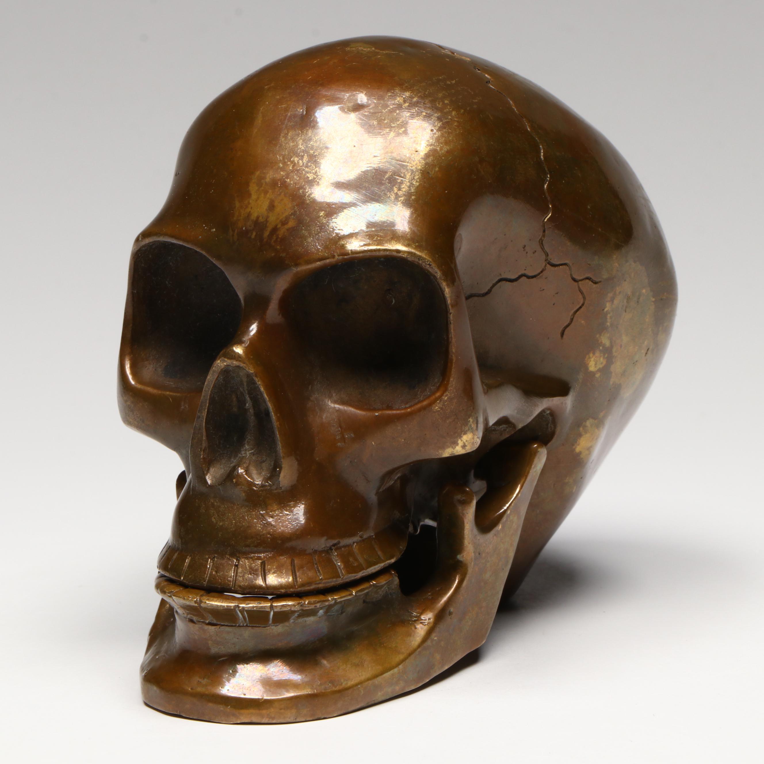Antique Bronze Skull Model with Articulated Jaw