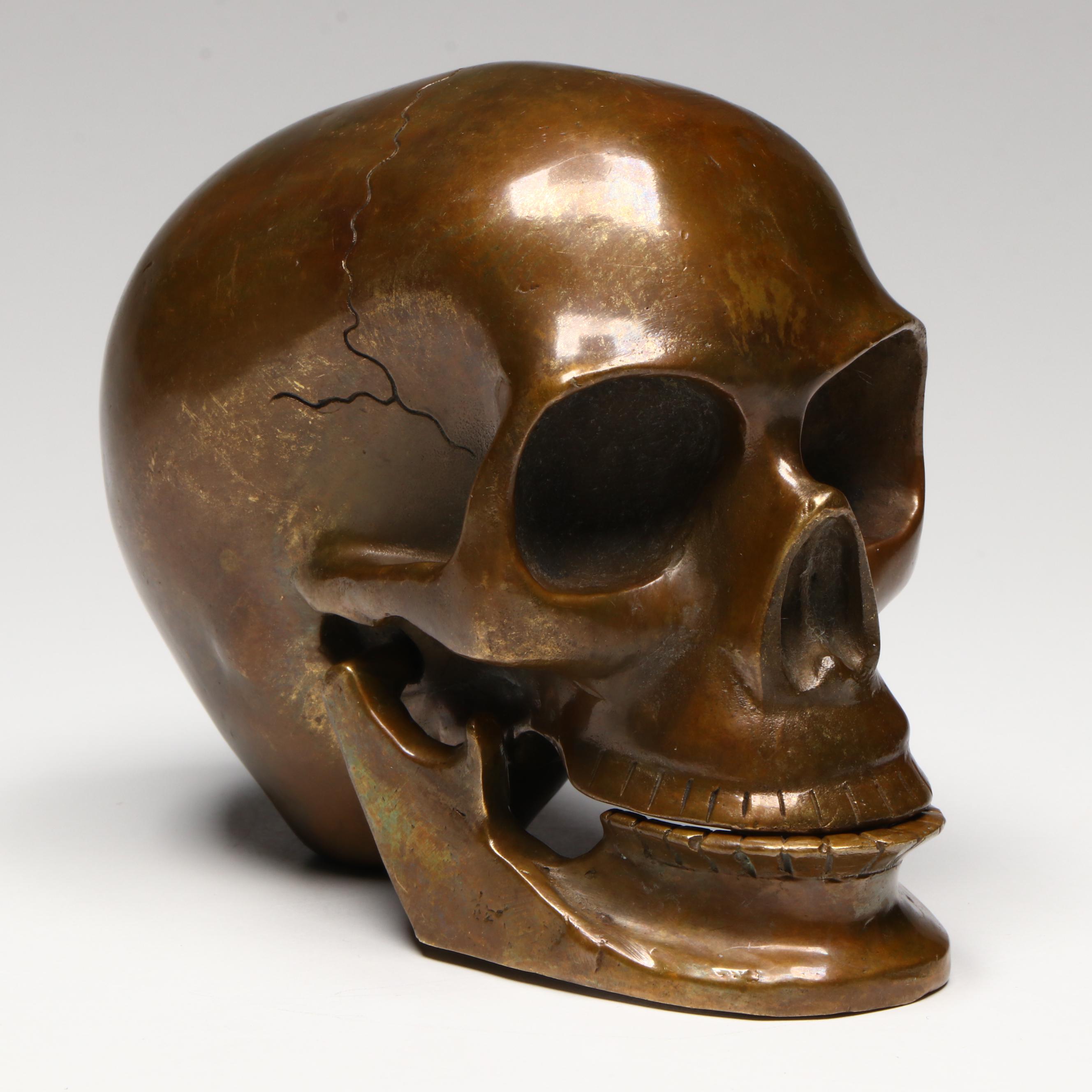 Antique Bronze Skull Model with Articulated Jaw