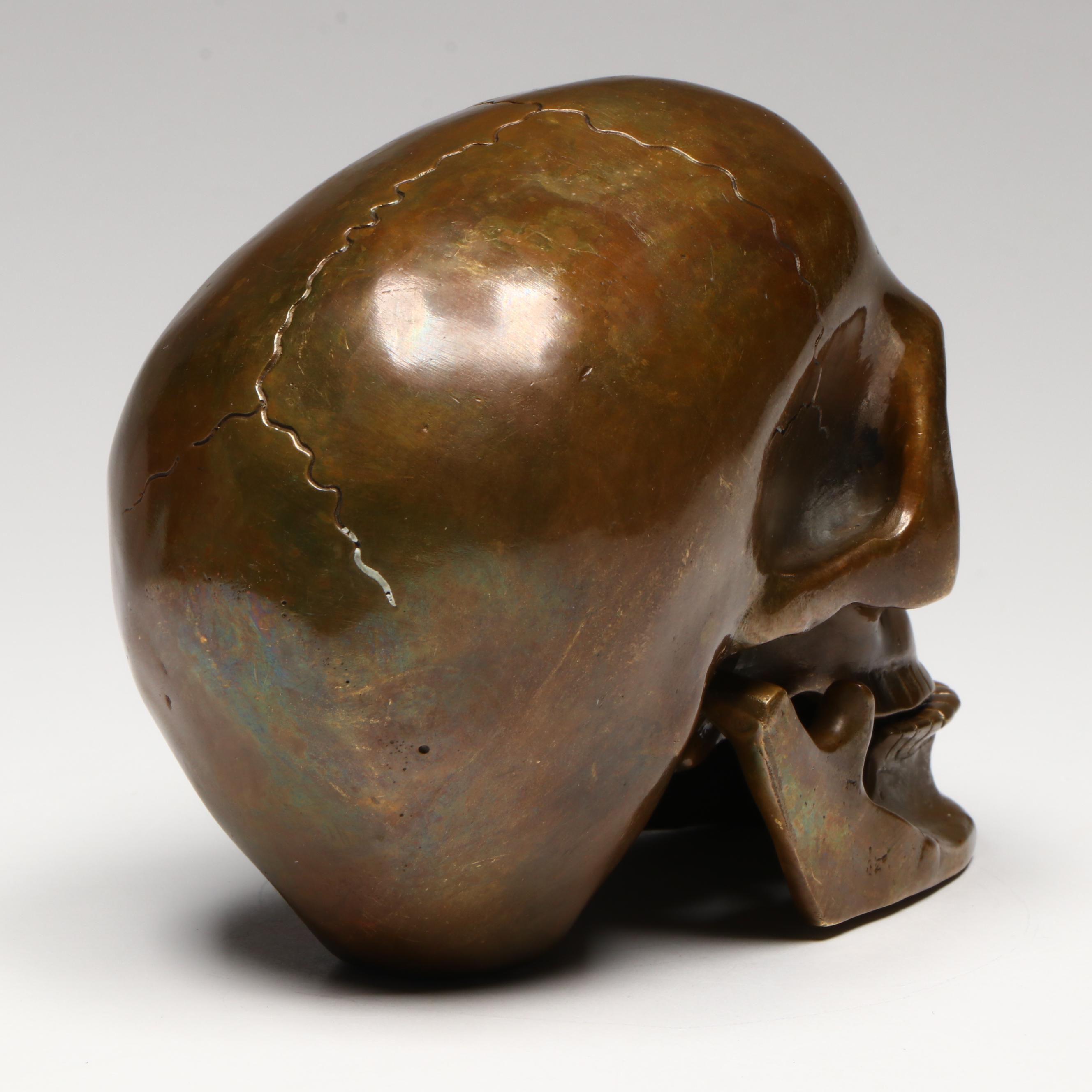 Antique Bronze Skull Model with Articulated Jaw