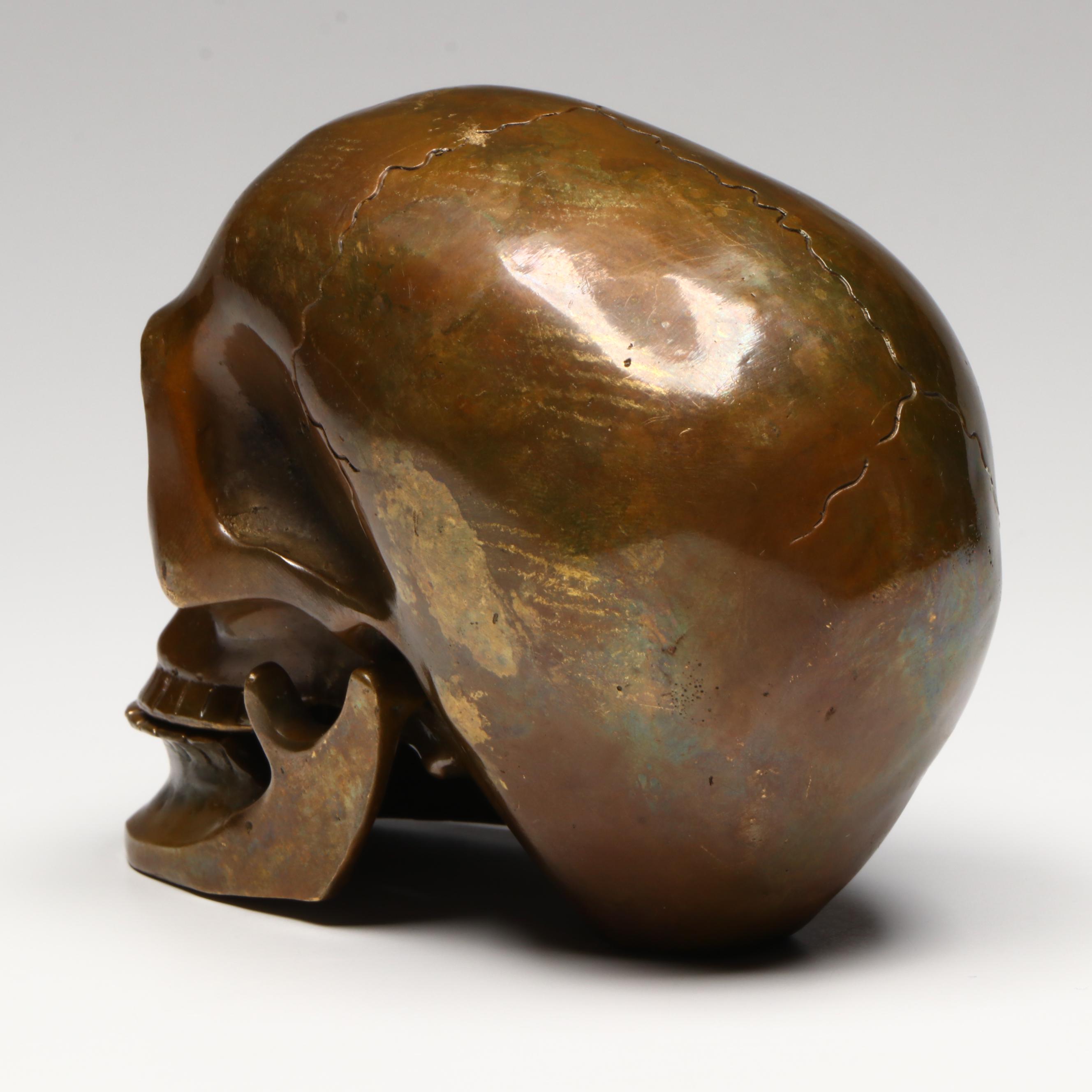Antique Bronze Skull Model with Articulated Jaw