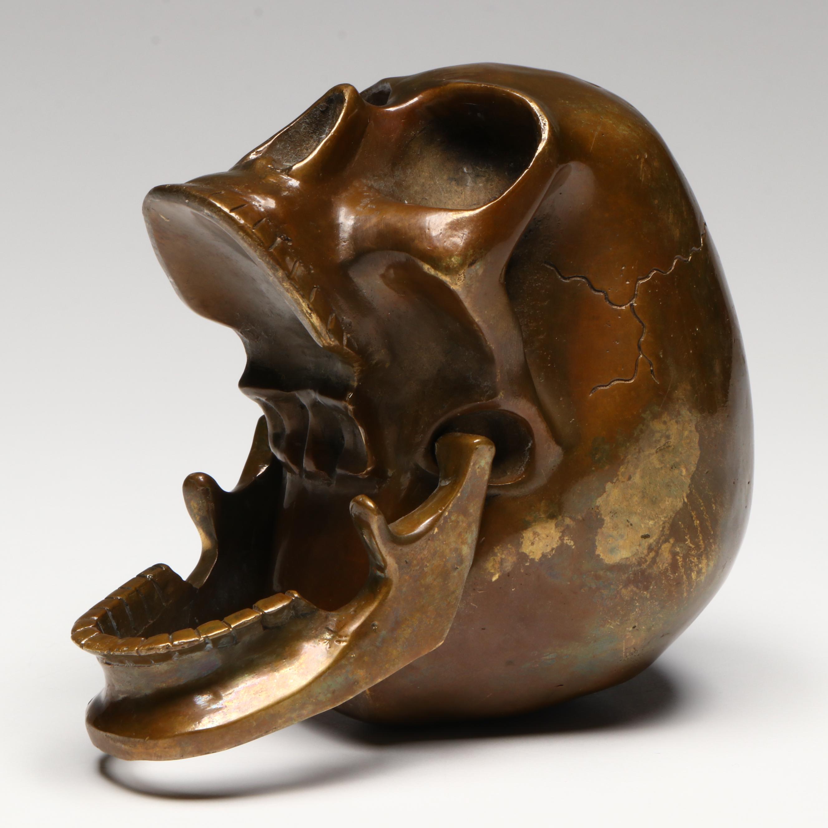 Antique Bronze Skull Model with Articulated Jaw