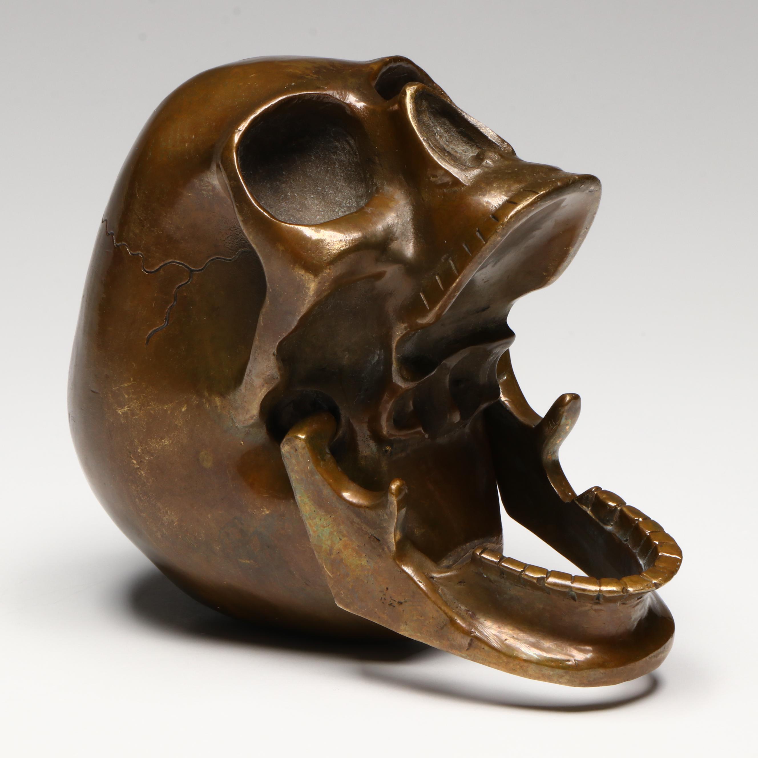 Antique Bronze Skull Model with Articulated Jaw