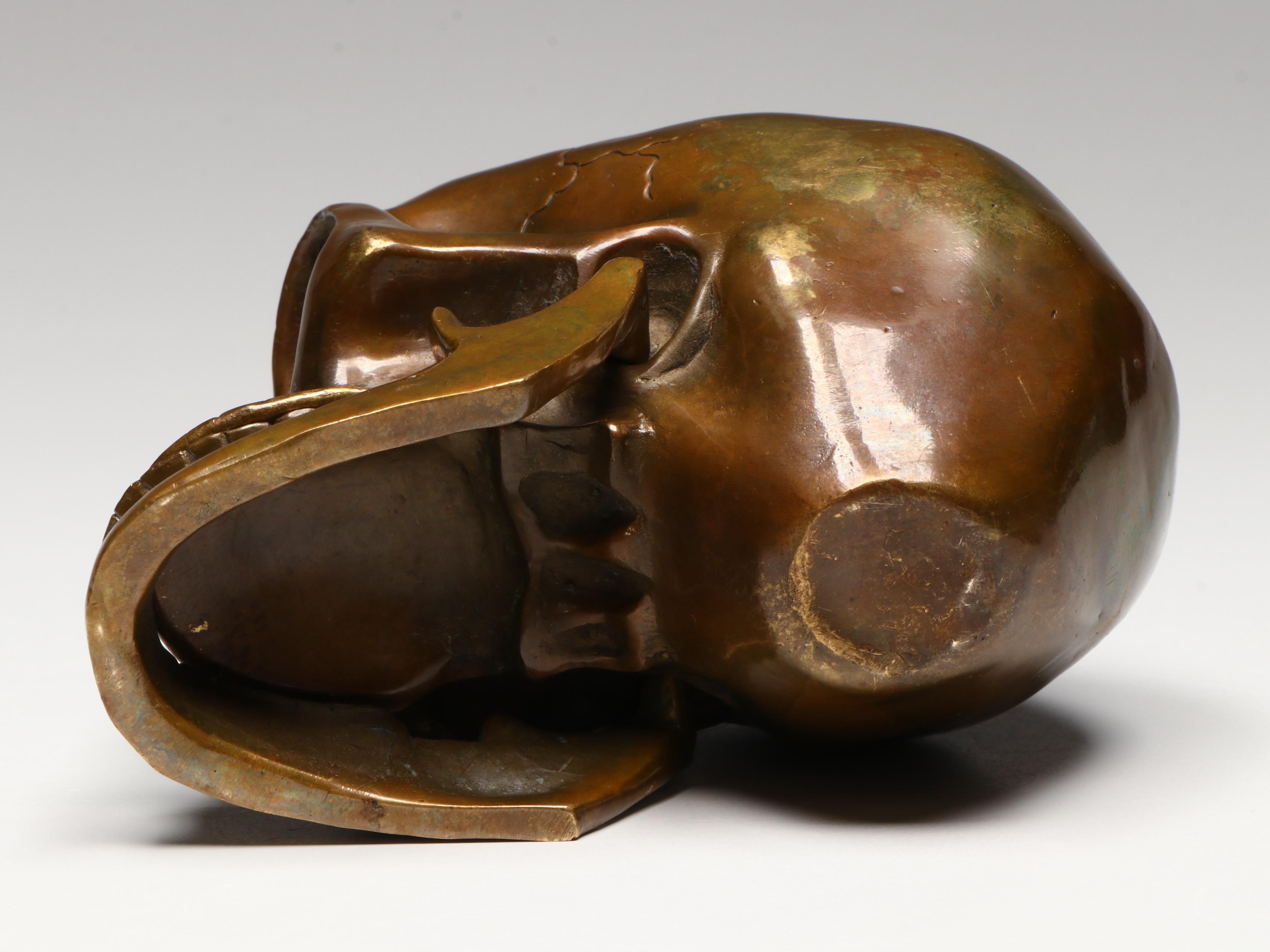 Antique Bronze Skull Model with Articulated Jaw