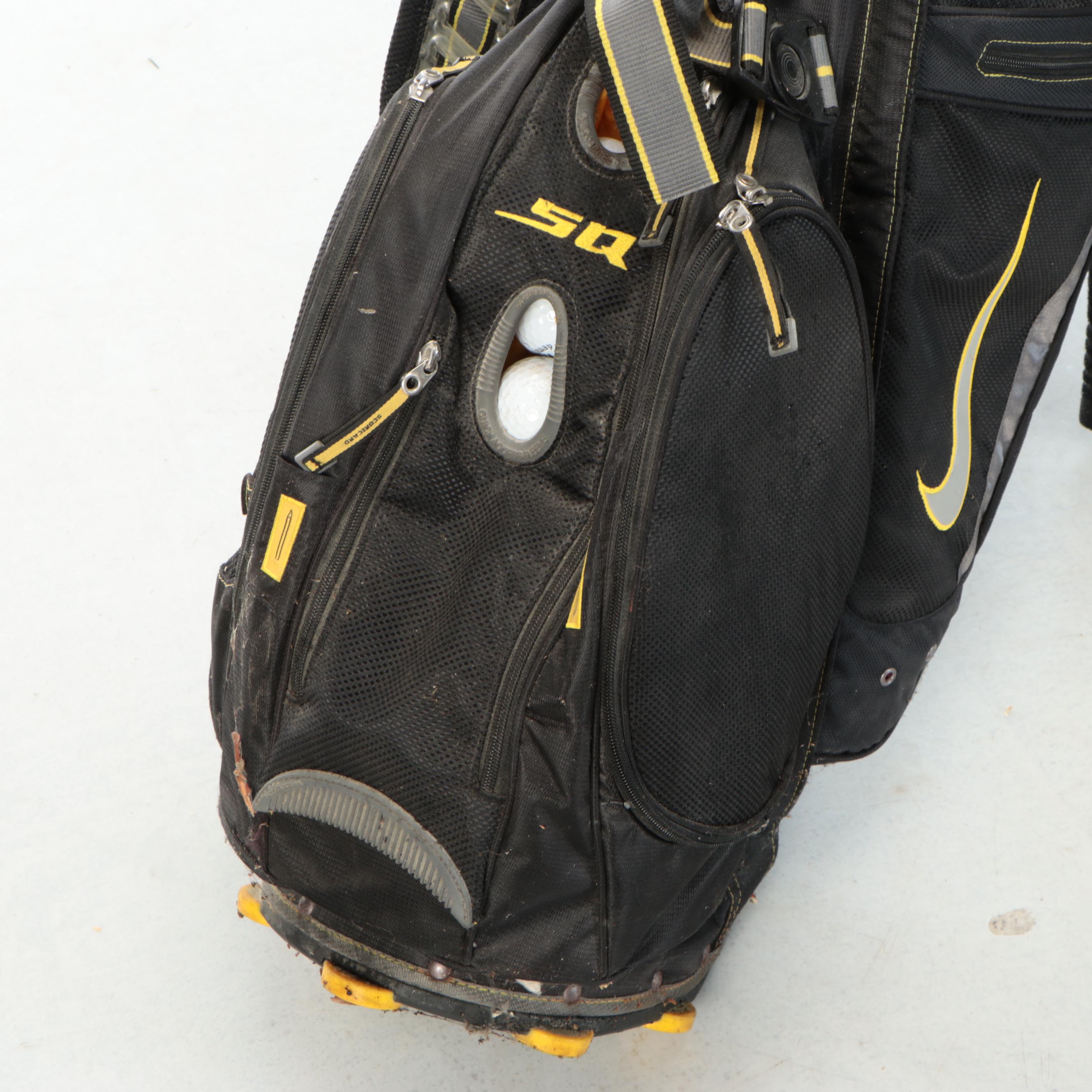 Nike SQ Golf Bag with Cleveland, Warrior, and Hibore Golf Clubs
