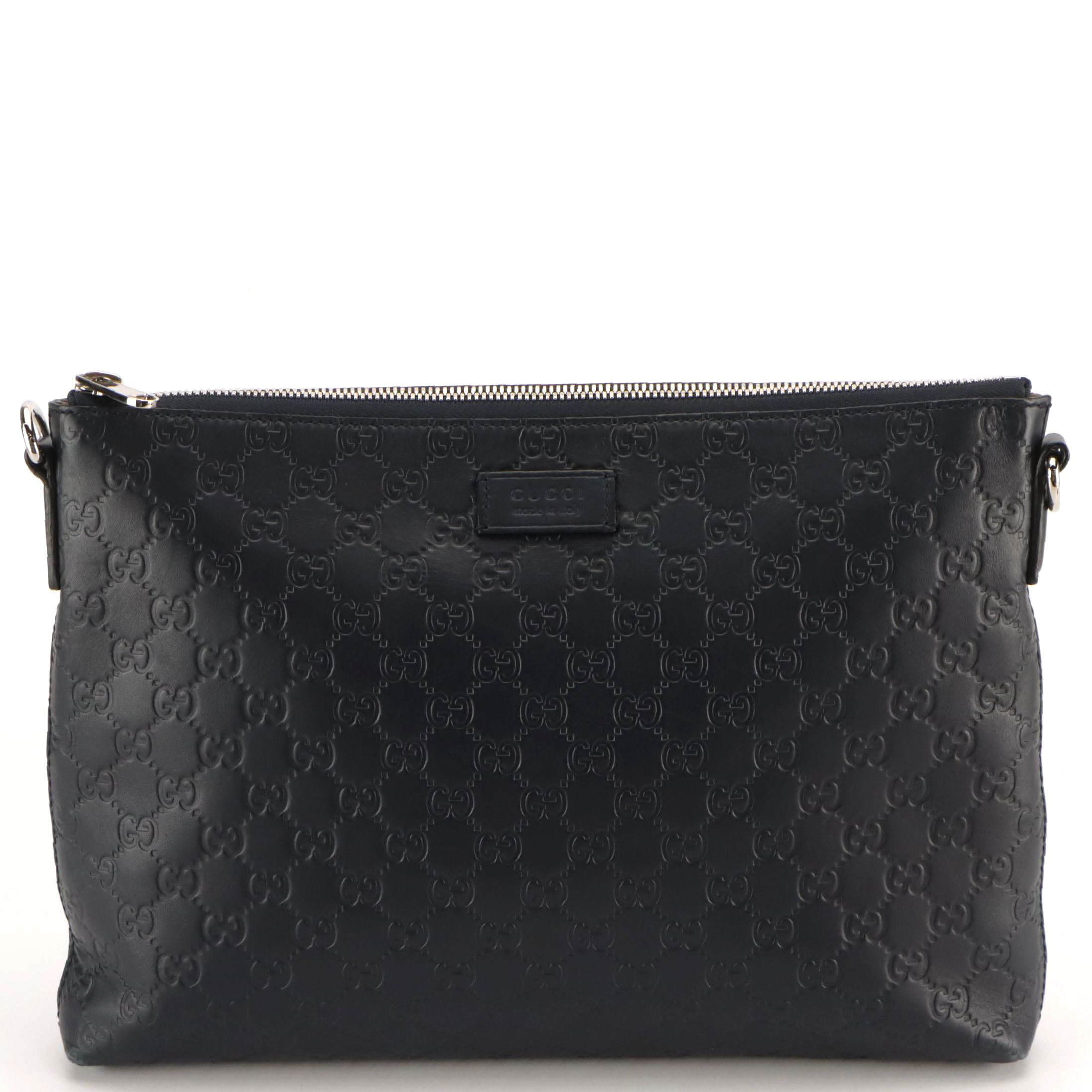Gucci Flat Crossbody Messenger Bag in Navy Blue Guccissima Leather
