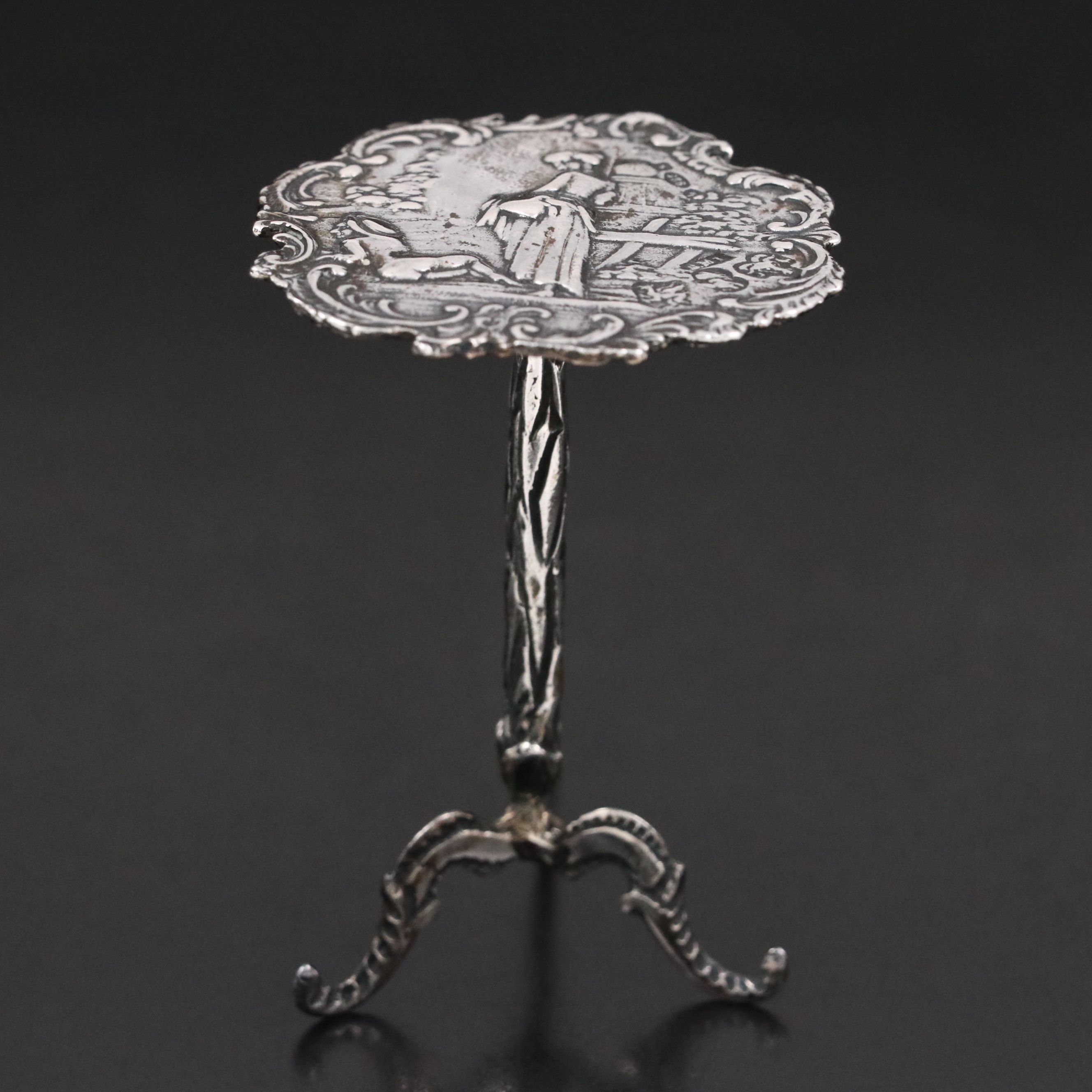 Antique Dutch Baroque Style Sterling Silver Miniature Table