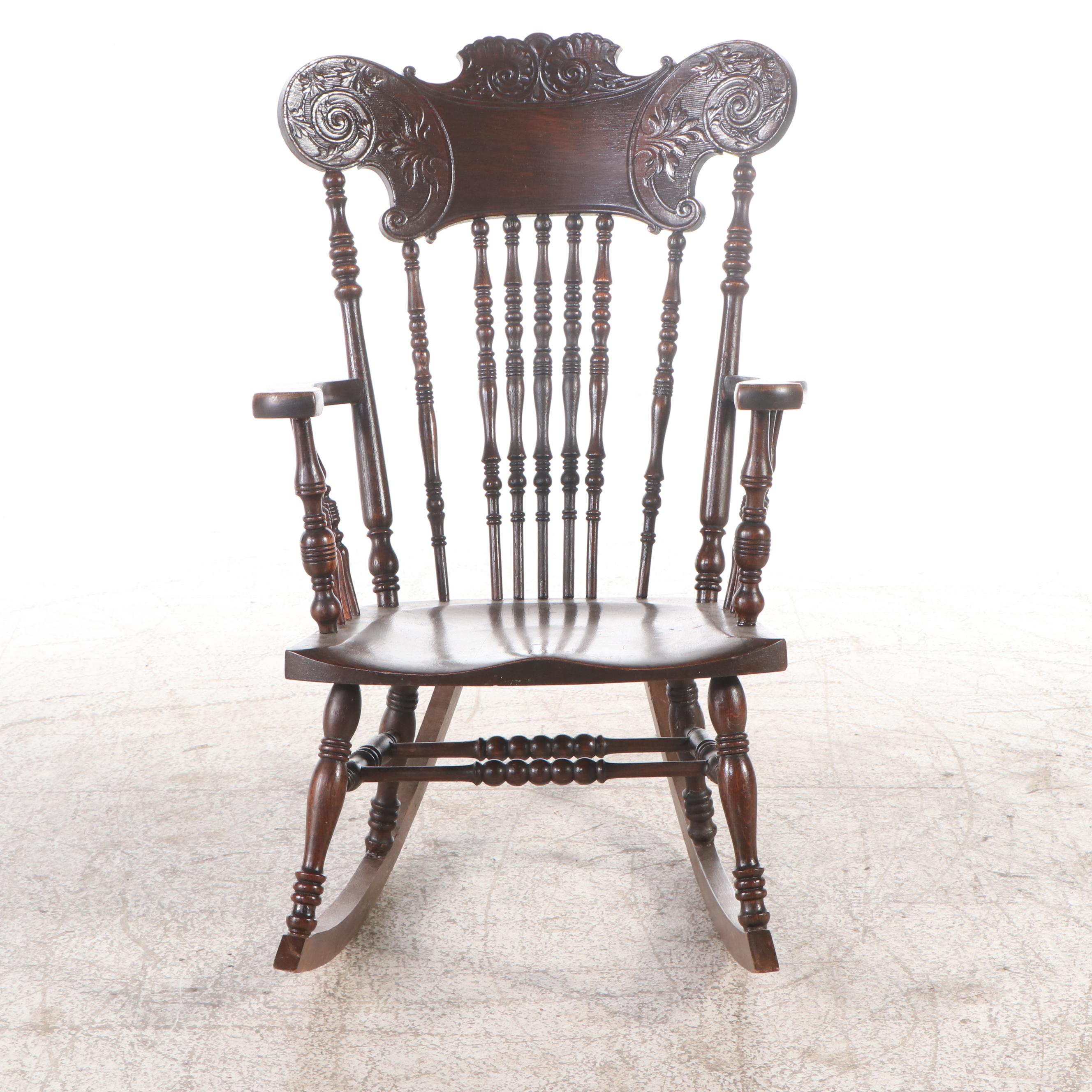 Victorian Press Carved Oak Rocking Chair, Late 19th/Early 20th Century