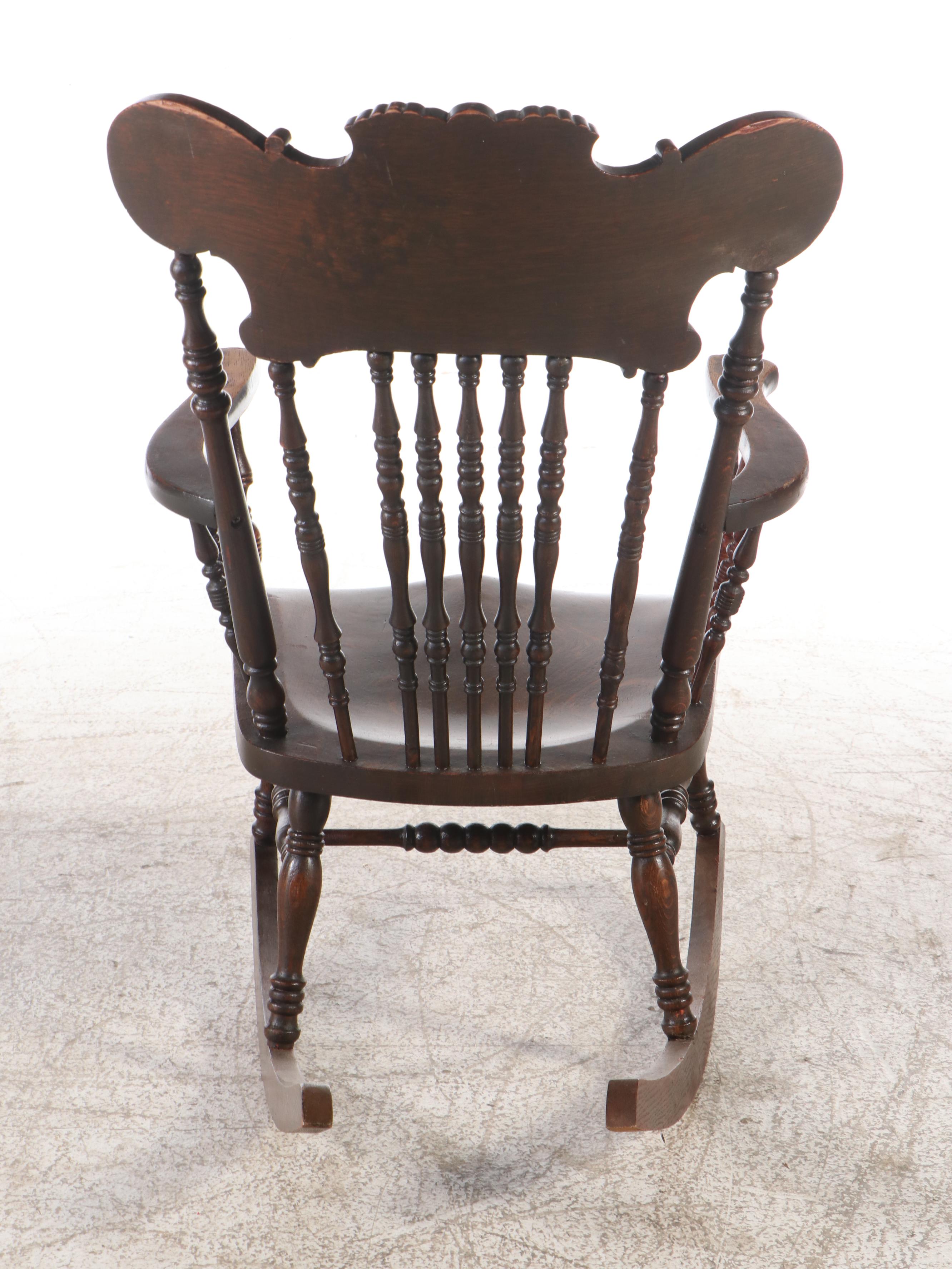 Victorian Press Carved Oak Rocking Chair, Late 19th/Early 20th Century