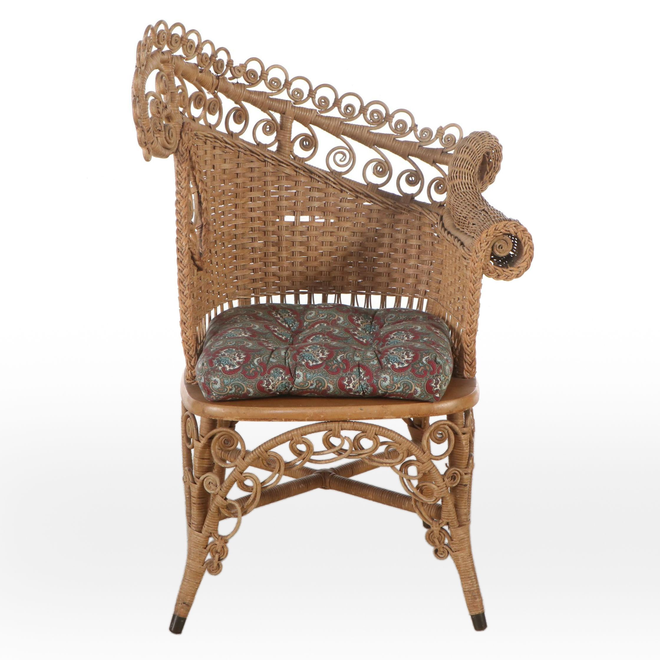 Art Nouveau Natural Wicker One-Arm Chair, Late 19th/ Early 20th Century