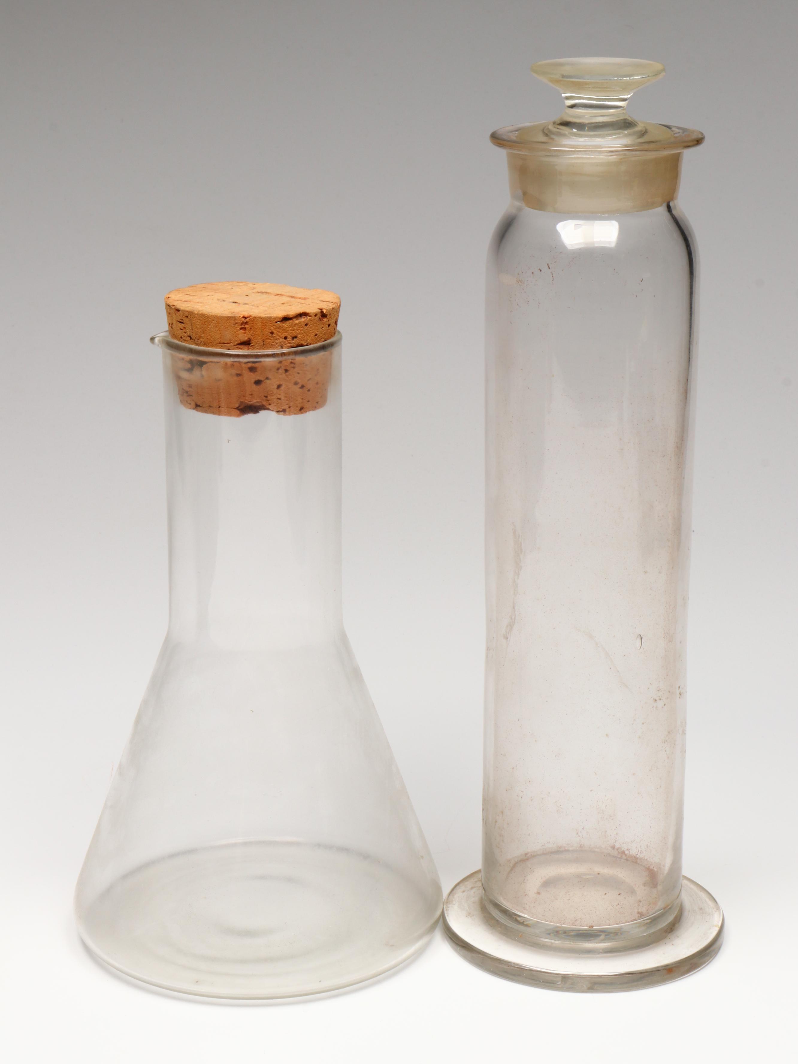 Glass Apothecary Jar with Metal Lock Boxes and More Glassware