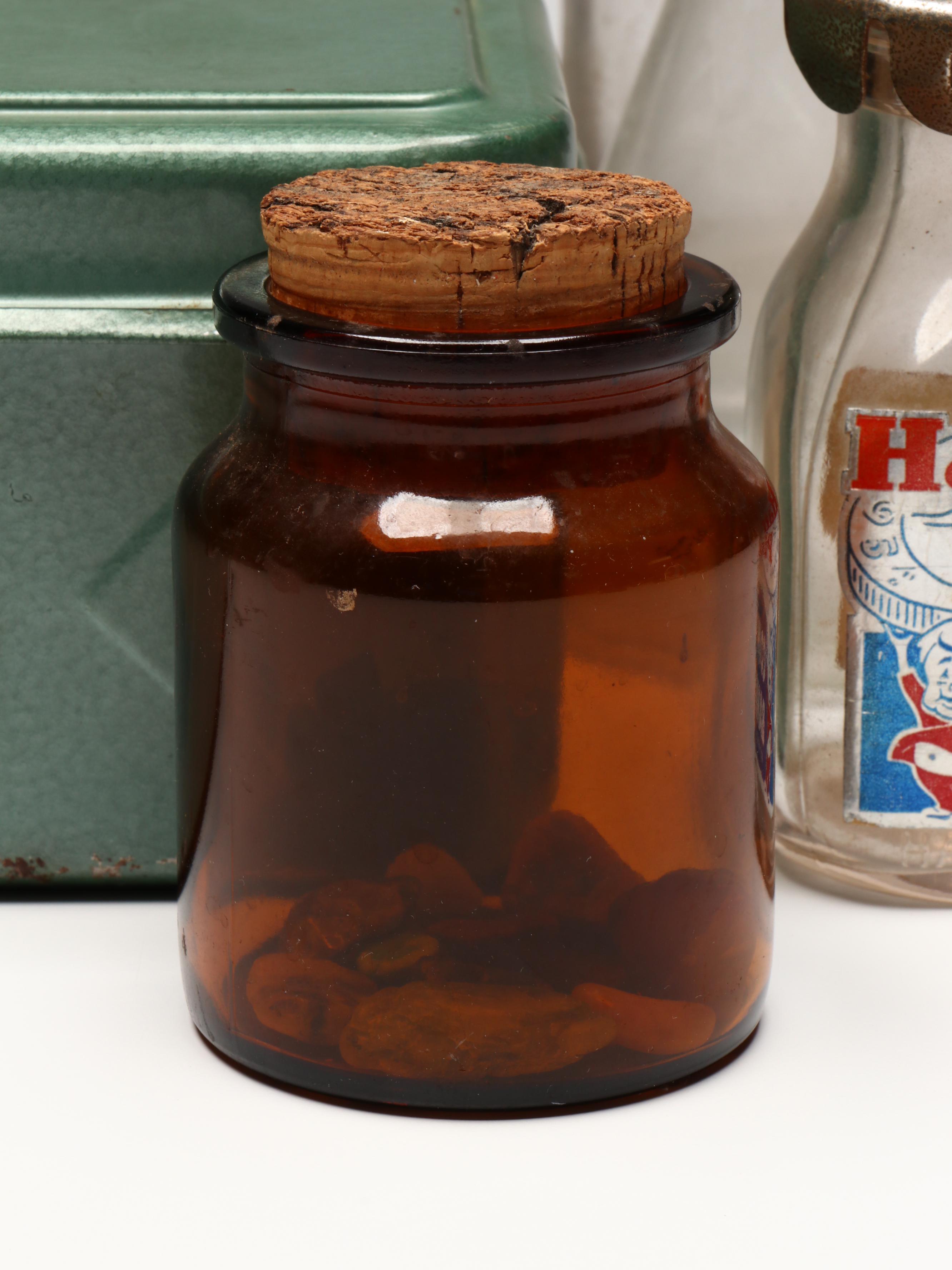 Glass Apothecary Jar with Metal Lock Boxes and More Glassware