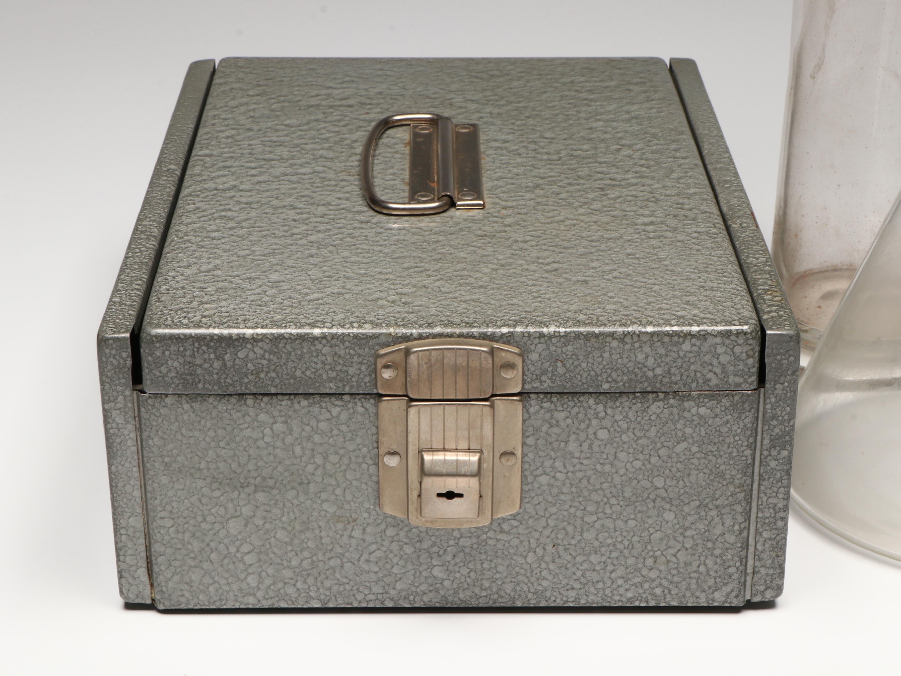 Glass Apothecary Jar with Metal Lock Boxes and More Glassware