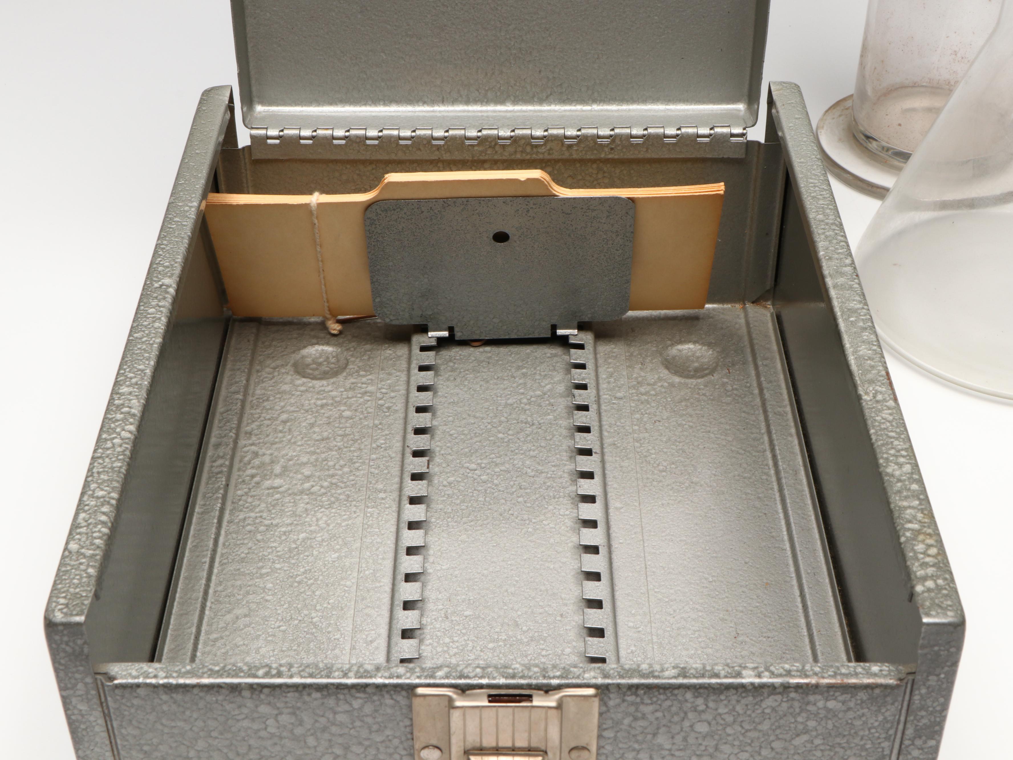 Glass Apothecary Jar with Metal Lock Boxes and More Glassware