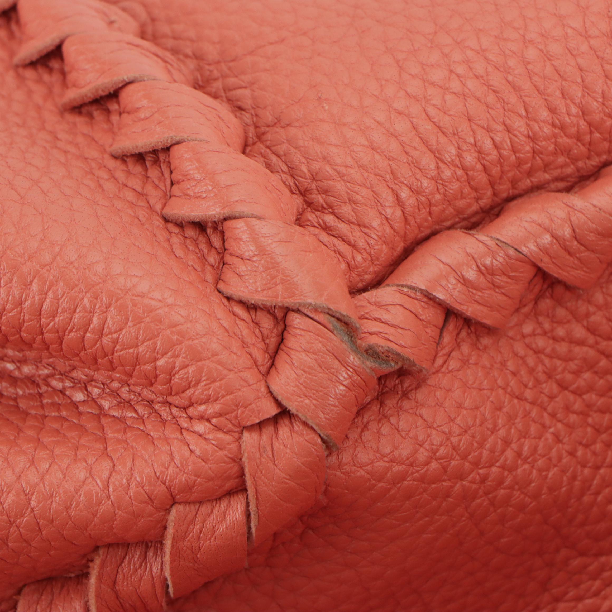 Bottega Veneta Hobo Shoulder Bag in Salmon Pink Leather & Intrecciato Detailing