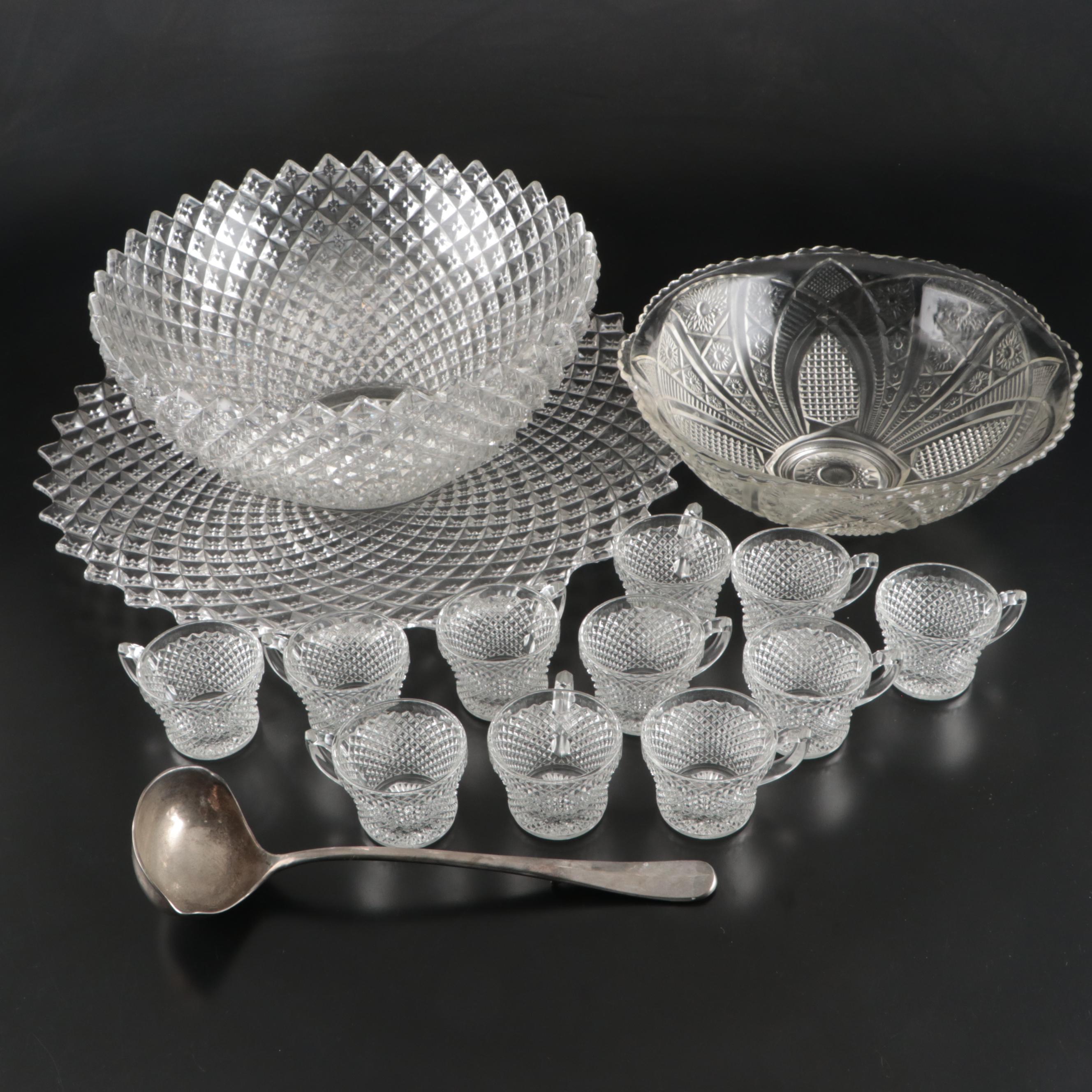 Westmoreland "English Hobnail" Glass Punch Bowl Set with Ladle and Hobstar Bowl