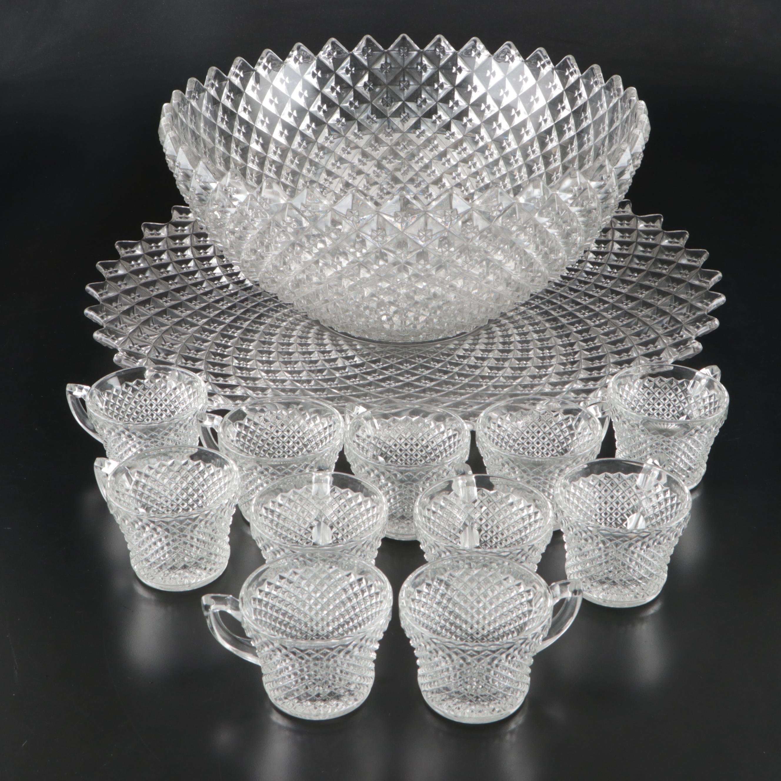 Westmoreland "English Hobnail" Glass Punch Bowl Set with Ladle and Hobstar Bowl