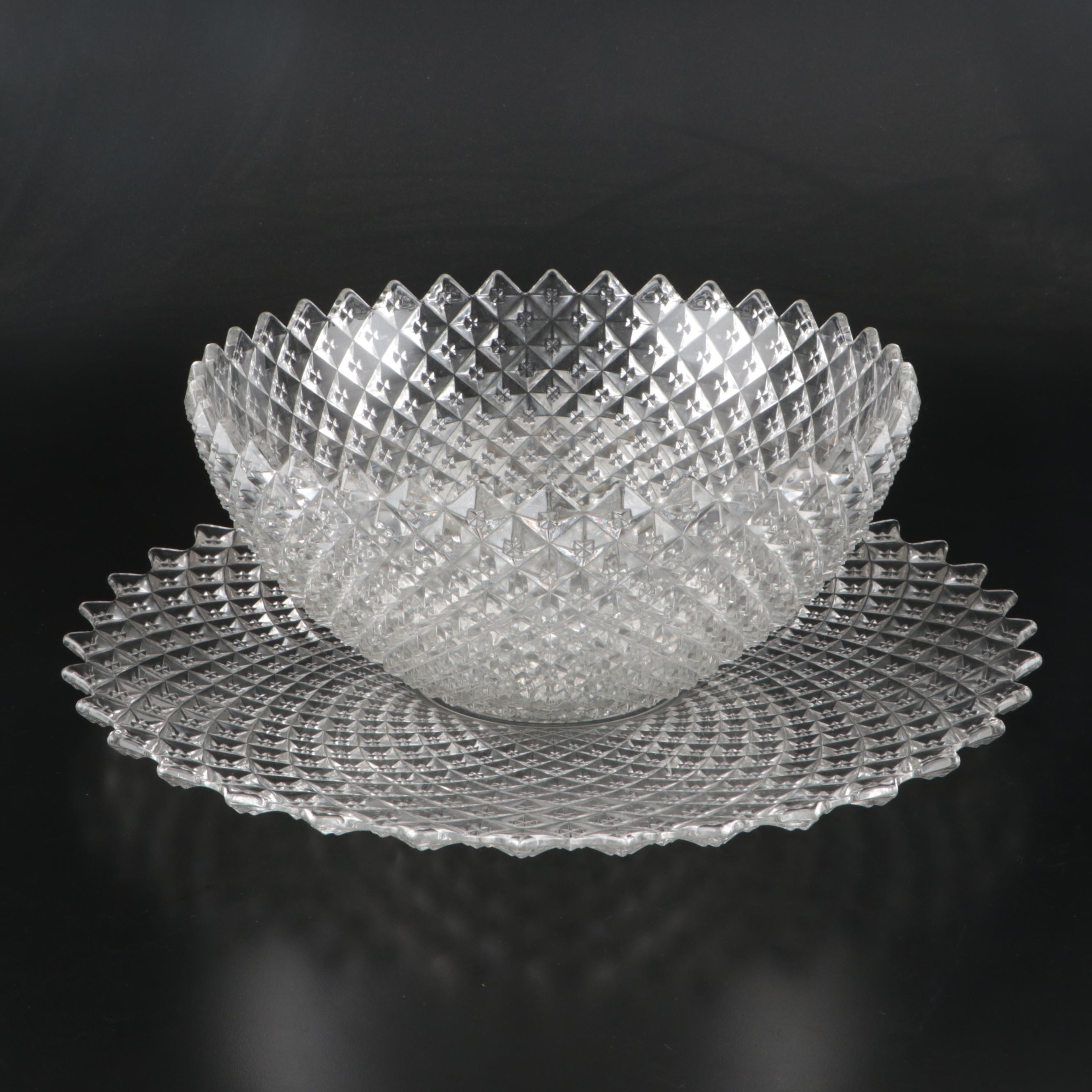 Westmoreland "English Hobnail" Glass Punch Bowl Set with Ladle and Hobstar Bowl