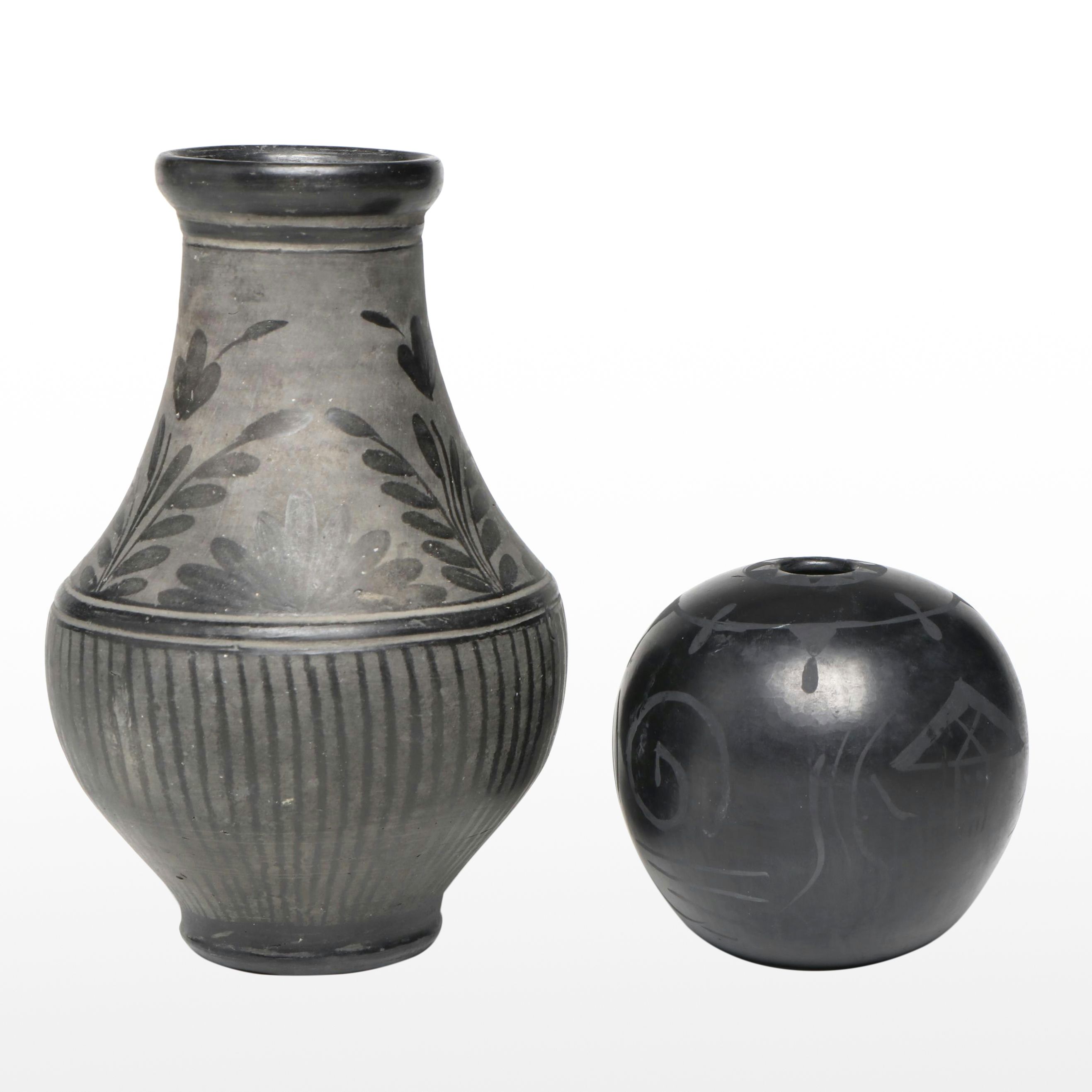 Artist Signed Blackware Ceramic Vases