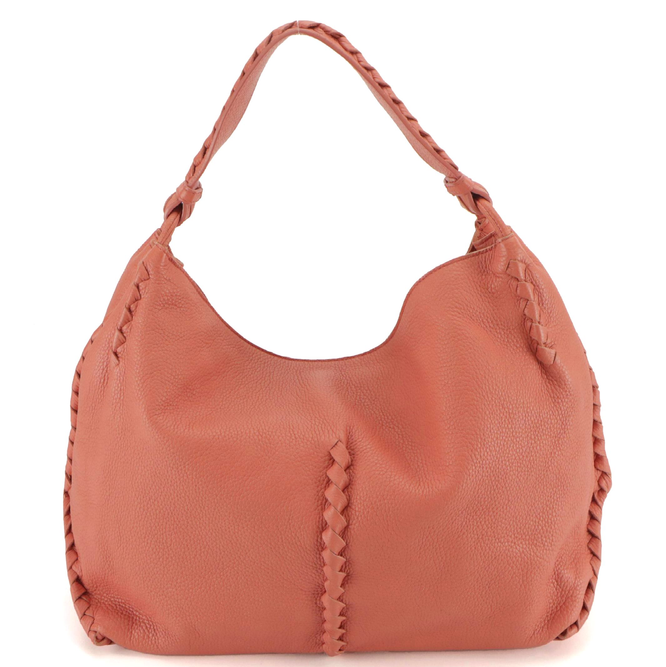 Bottega Veneta Hobo Shoulder Bag in Salmon Pink Leather & Intrecciato Detailing