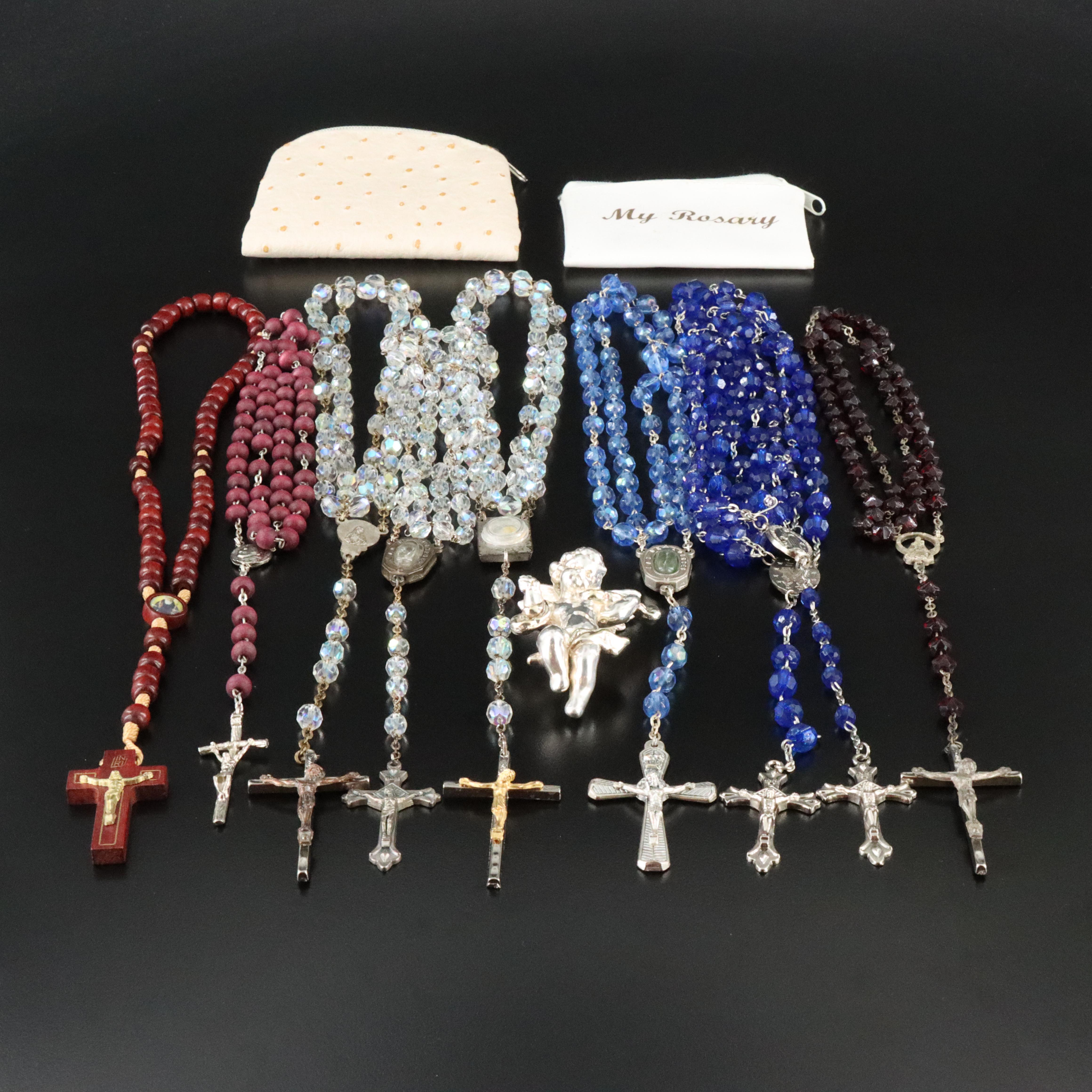 Rosaries and Sterling Electroformed Angel Brooch in Camelletti Box