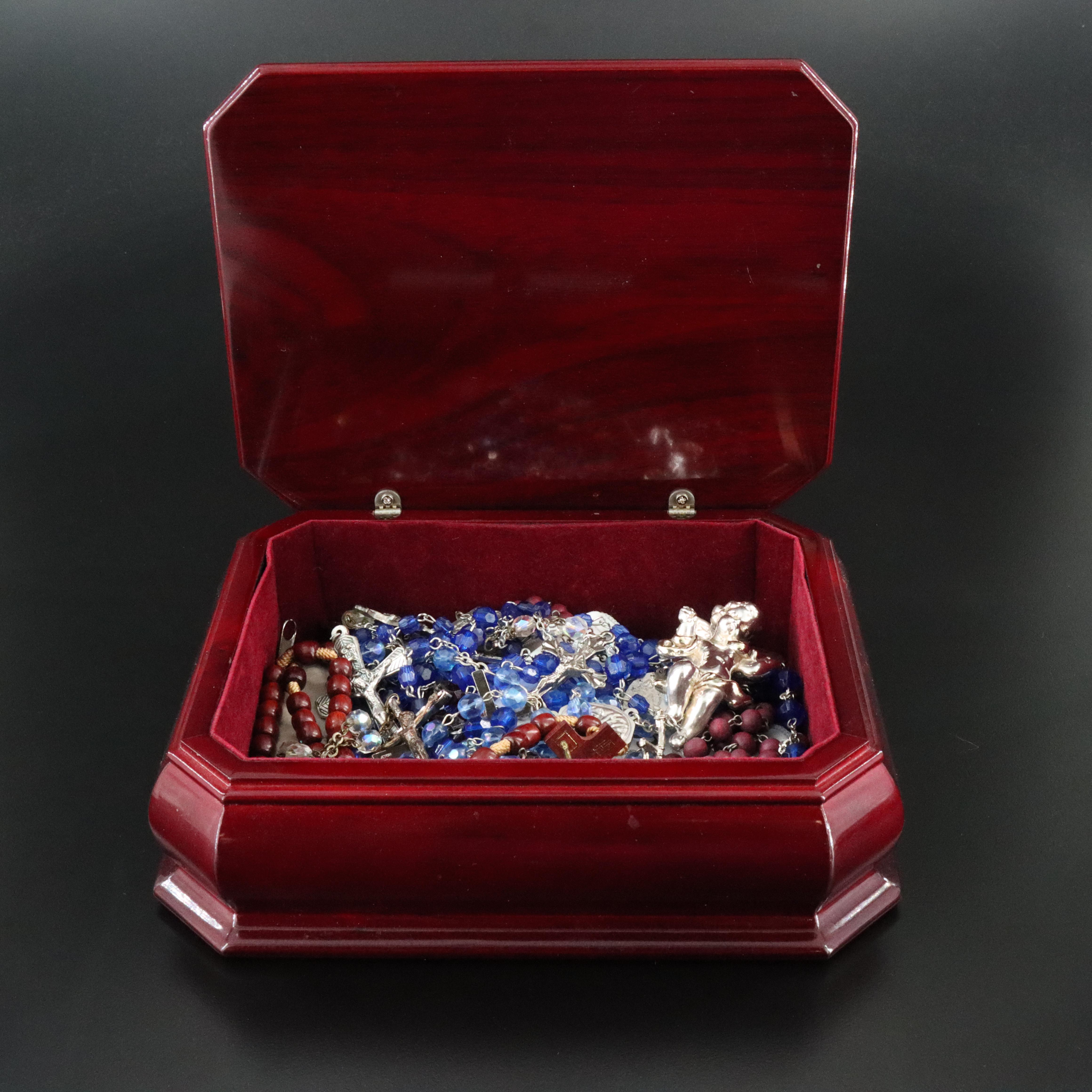 Rosaries and Sterling Electroformed Angel Brooch in Camelletti Box